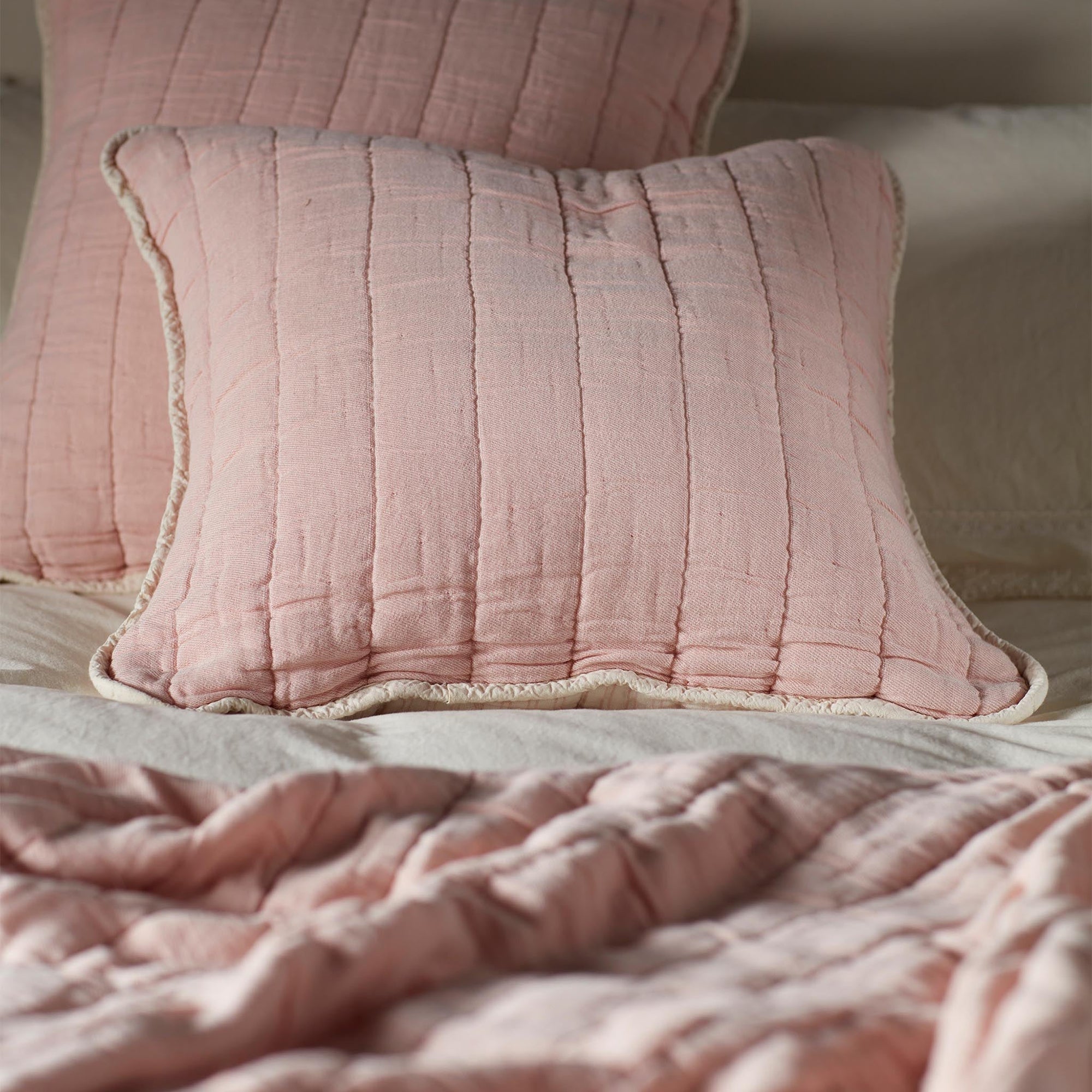 Blush Pink Vivienne 100% Cotton Quilted Cushion Cover