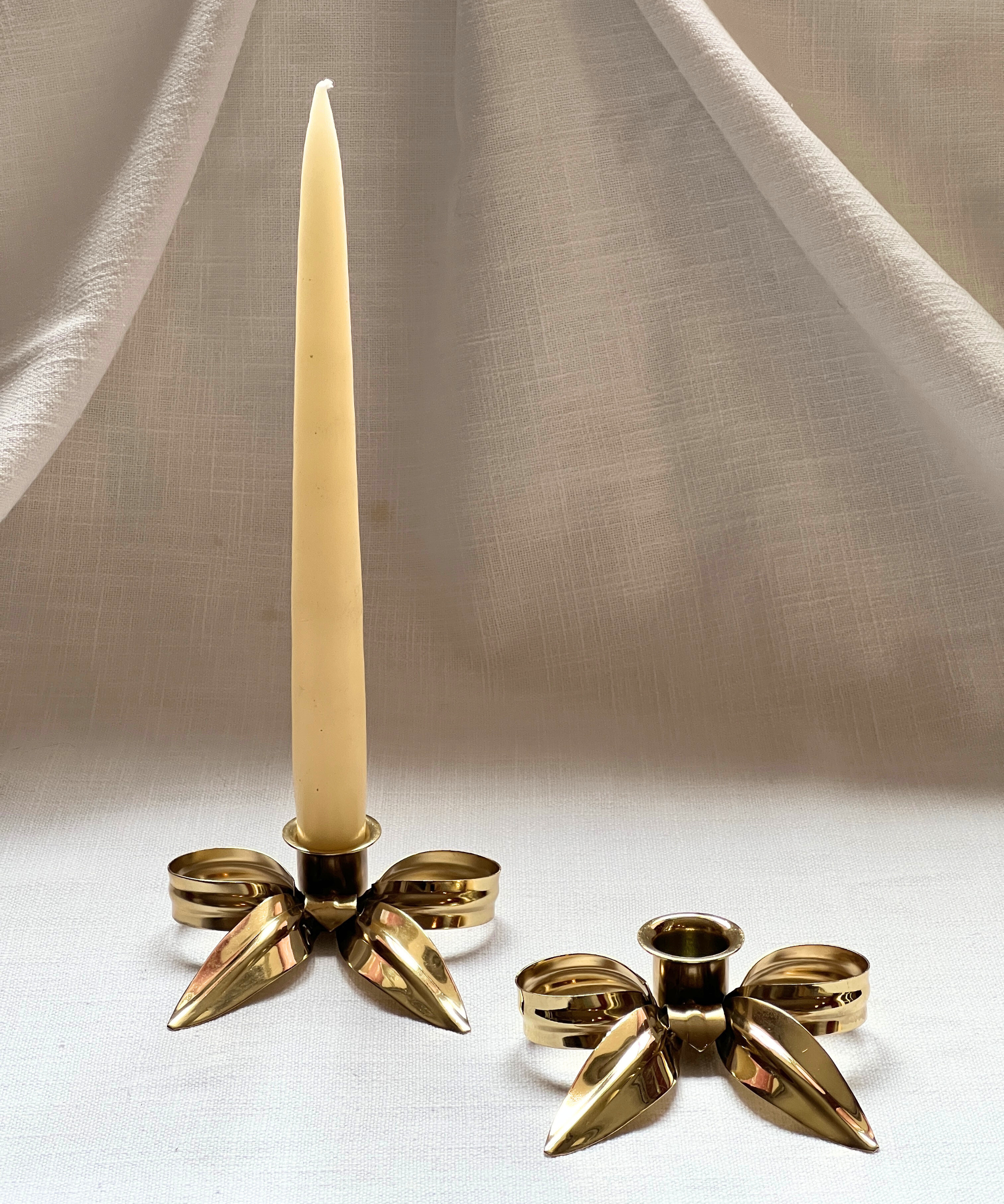 A Pair of Bow Candleholders | Brass