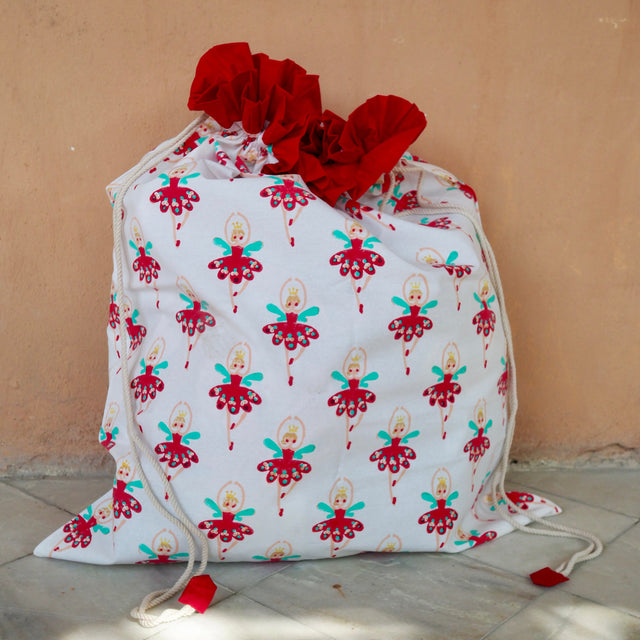 Fairy Christmas Present Sack | Red & White