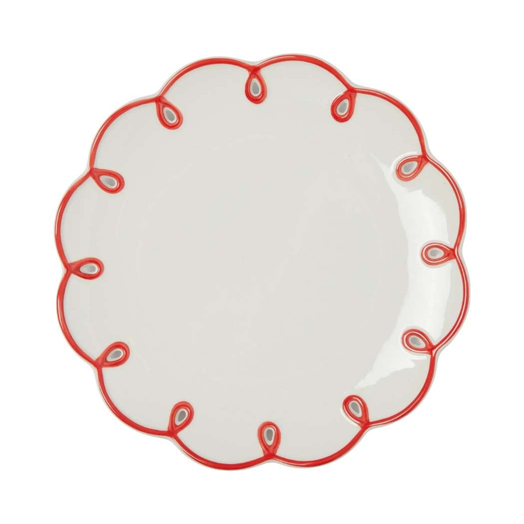 Rosy Red Scalloped Dessert Plates | Set of 4