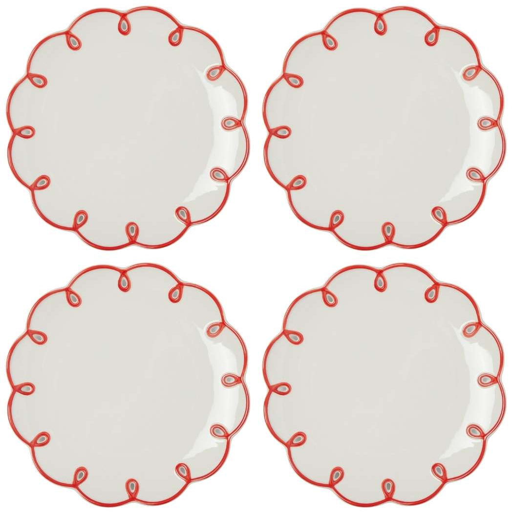 Rosy Red Scalloped Dessert Plates | Set of 4