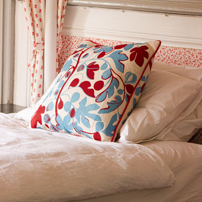 Figs Cushion | Red & Cornflower Blue
