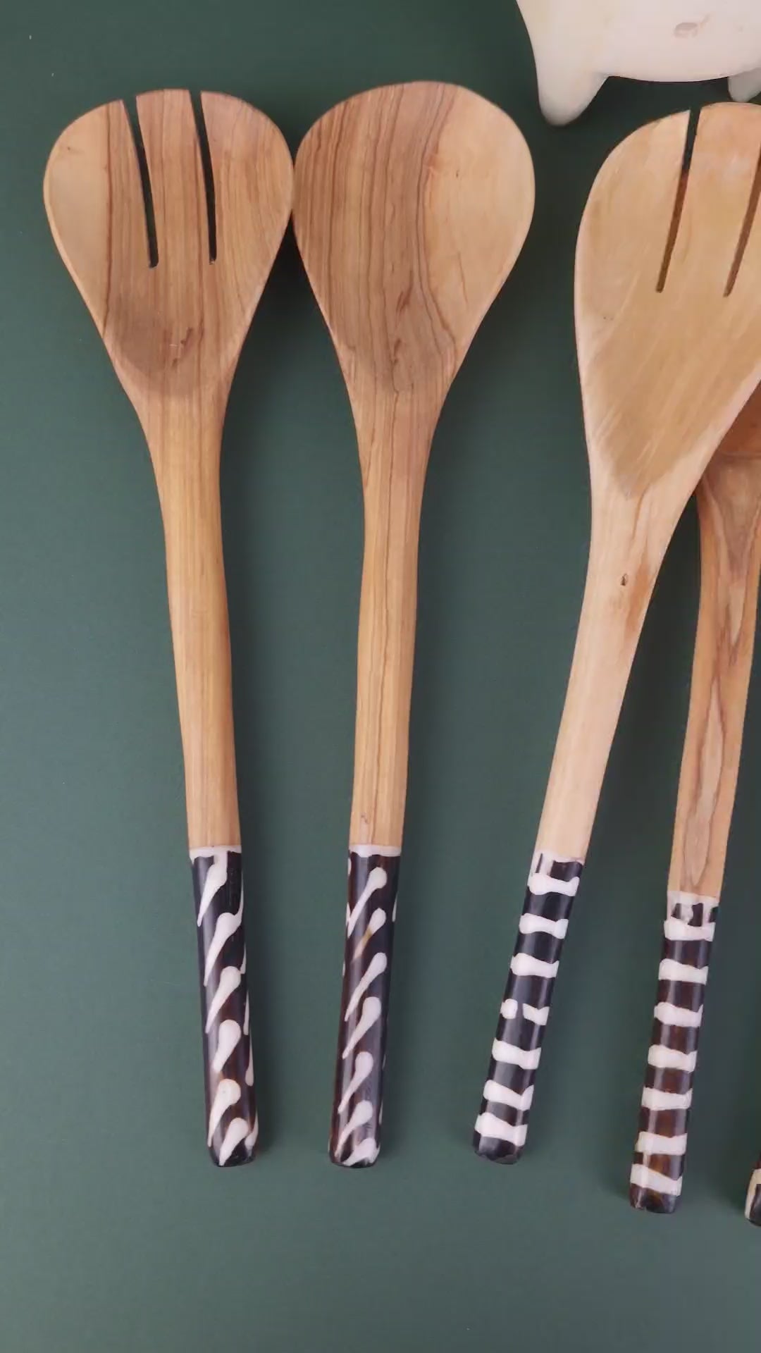 Olive Wood Batik Black and White Salad Servers