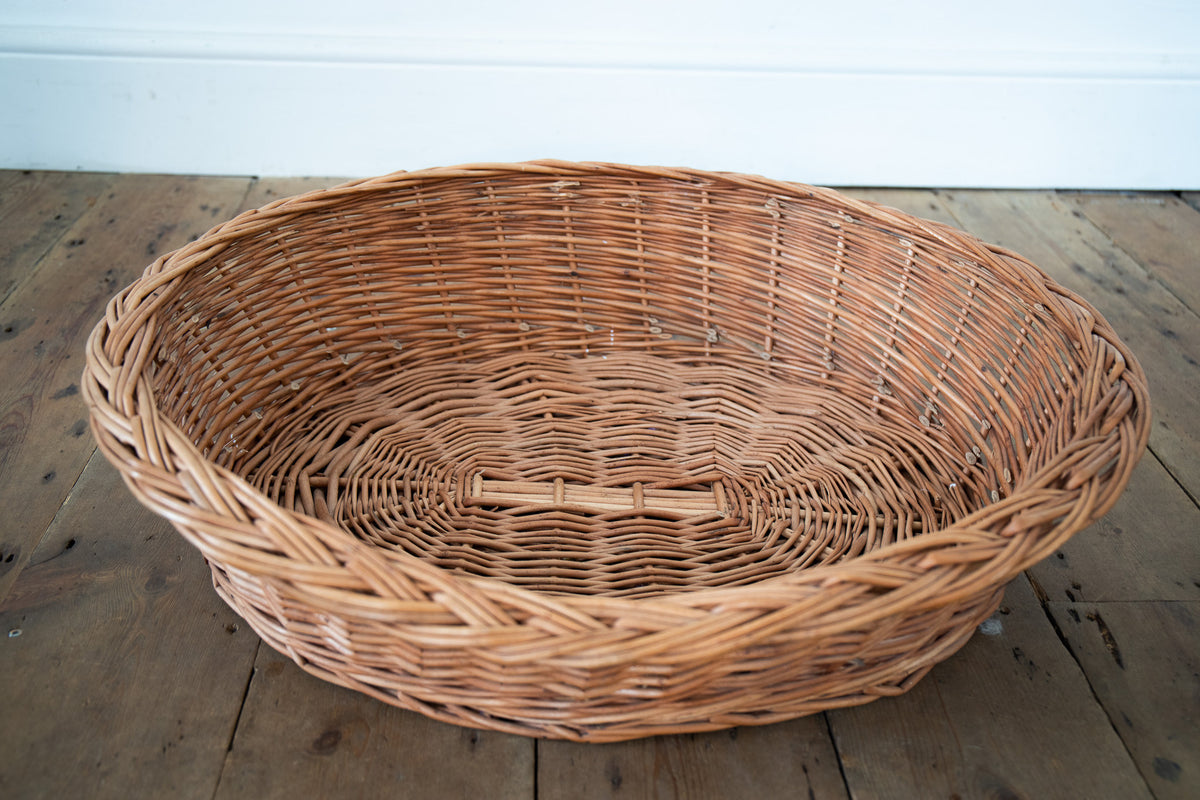 Vintage Dog / Cat pet basket with printed Colbalt stripe linen cushion