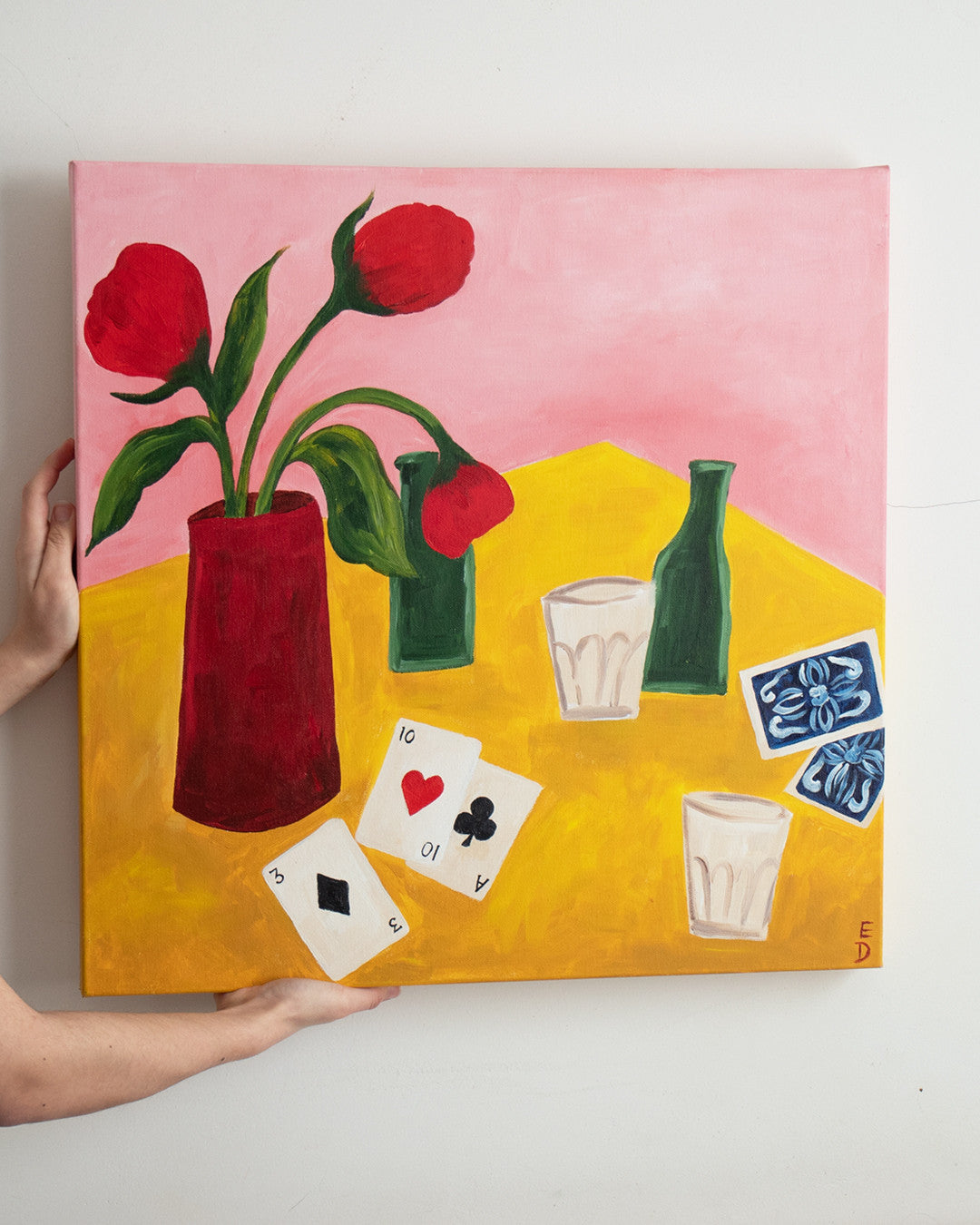Beers and cards,  Original Playful Still Life Painting
