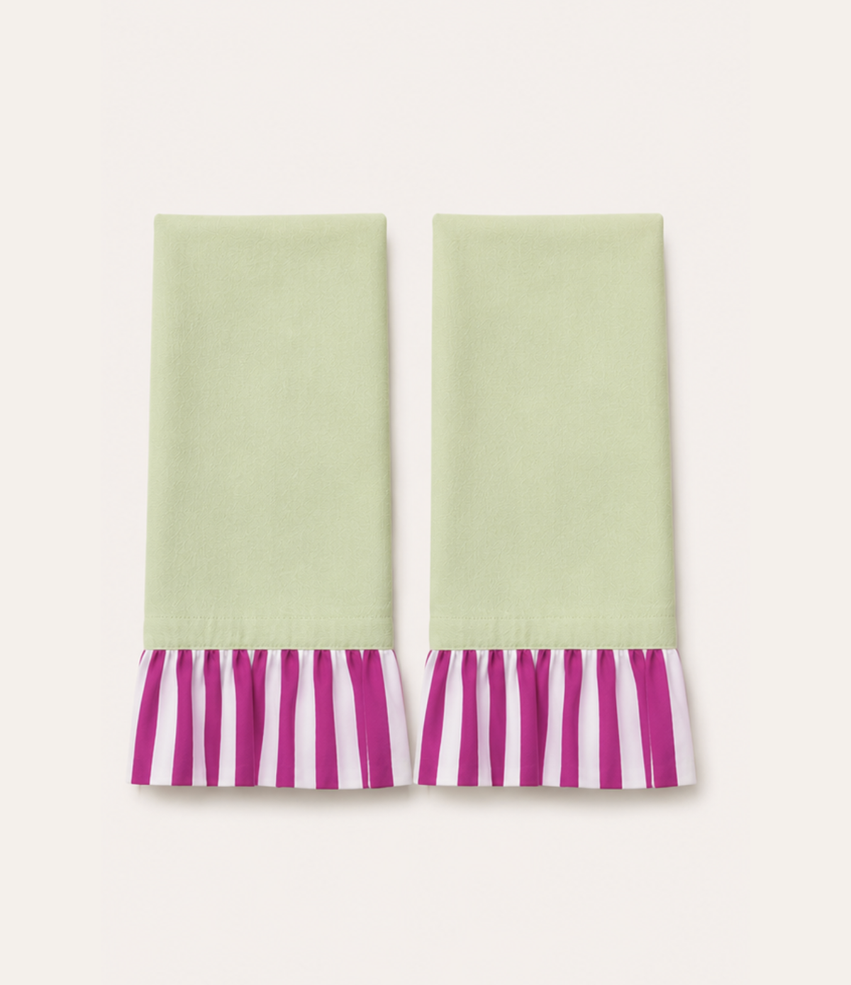 Pair of Ruffle Napkins, Sage Green & Fuchsia