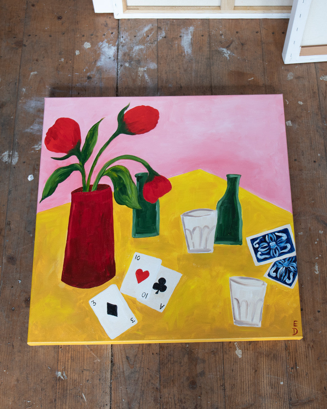 Beers and cards,  Original Playful Still Life Painting