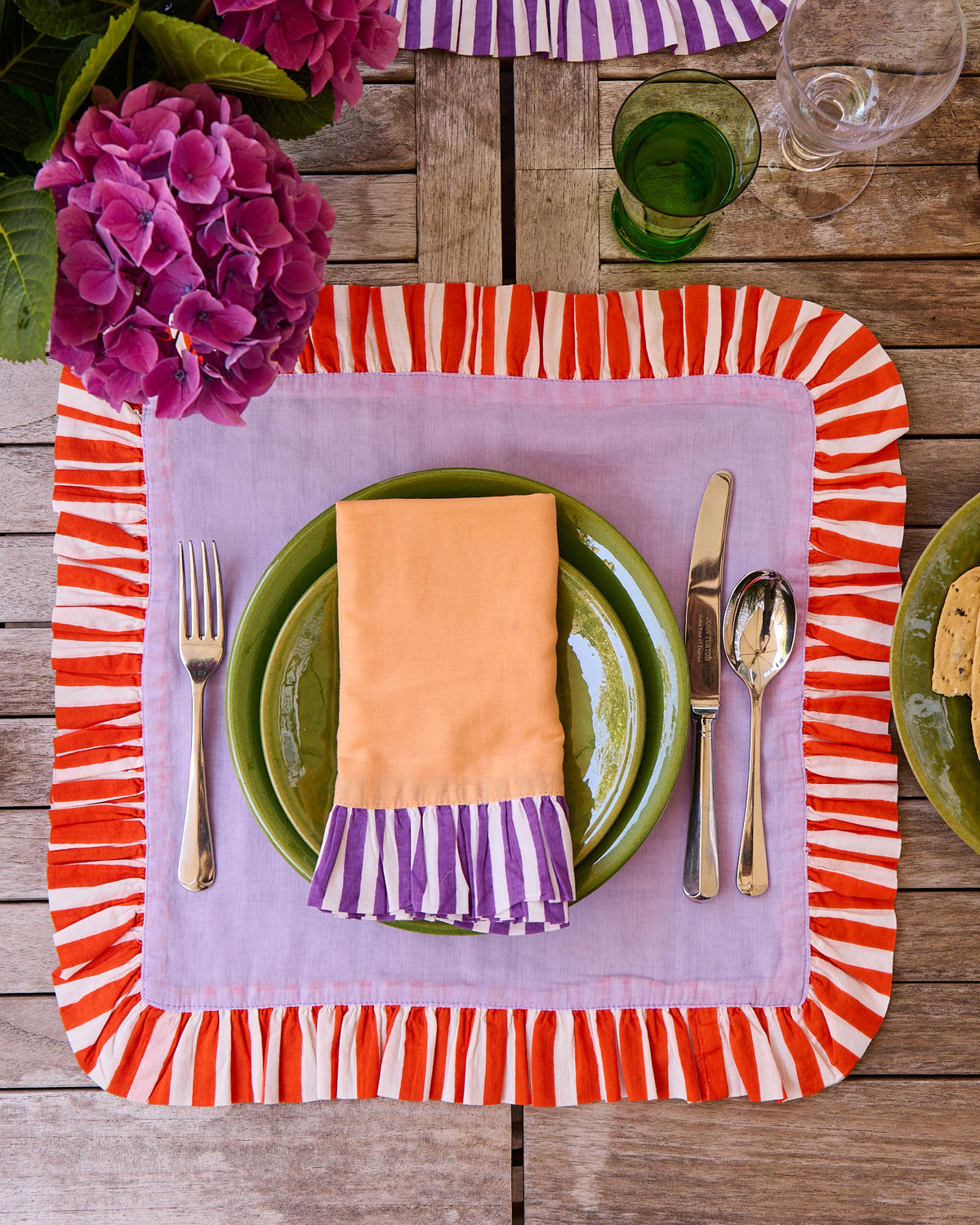 Pair of Ruffle Napkins, Lavender & Tangerine