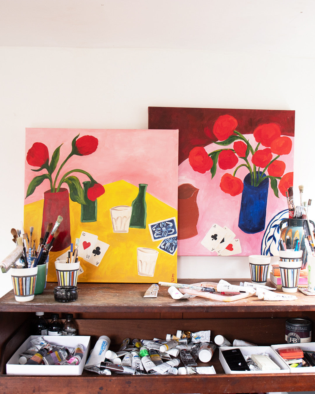 Beers and cards,  Original Playful Still Life Painting