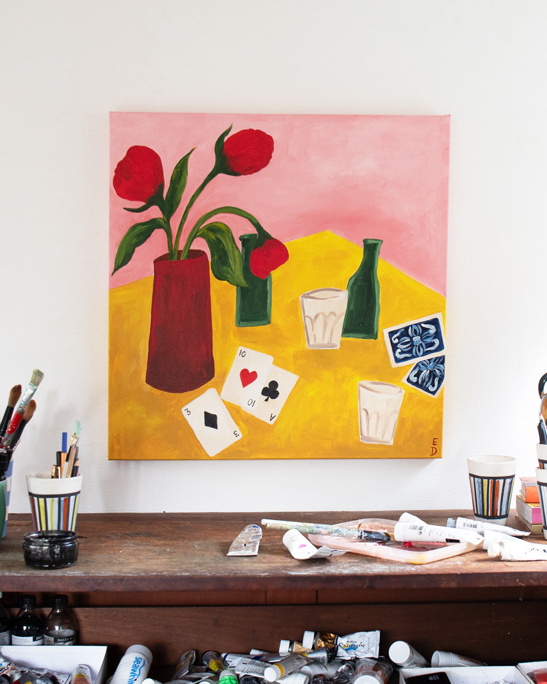 Beers and cards,  Original Playful Still Life Painting