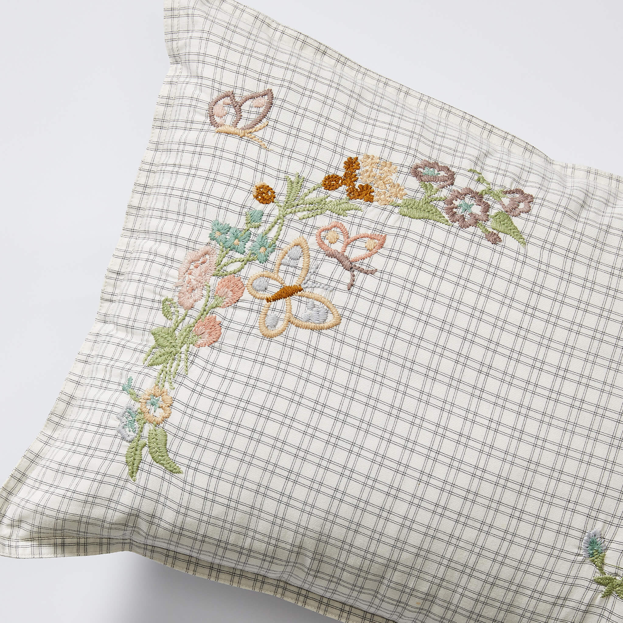 Embroidered Grid Check Cushion