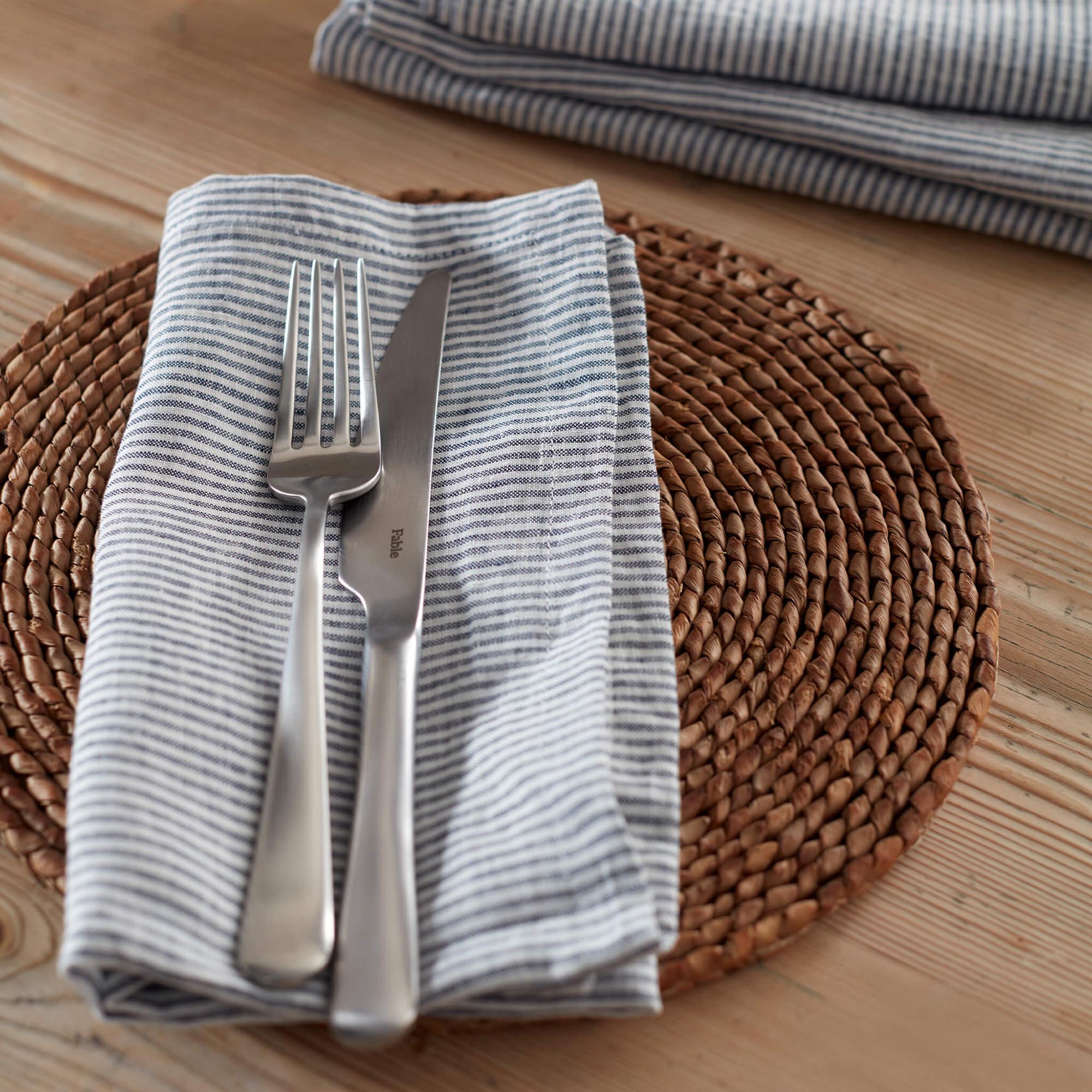 French Blue Sid Stripe 100% Linen Napkins - Set of 4