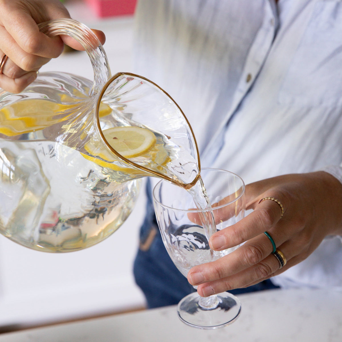 A Large Crystal Water Jug with Gold Rim