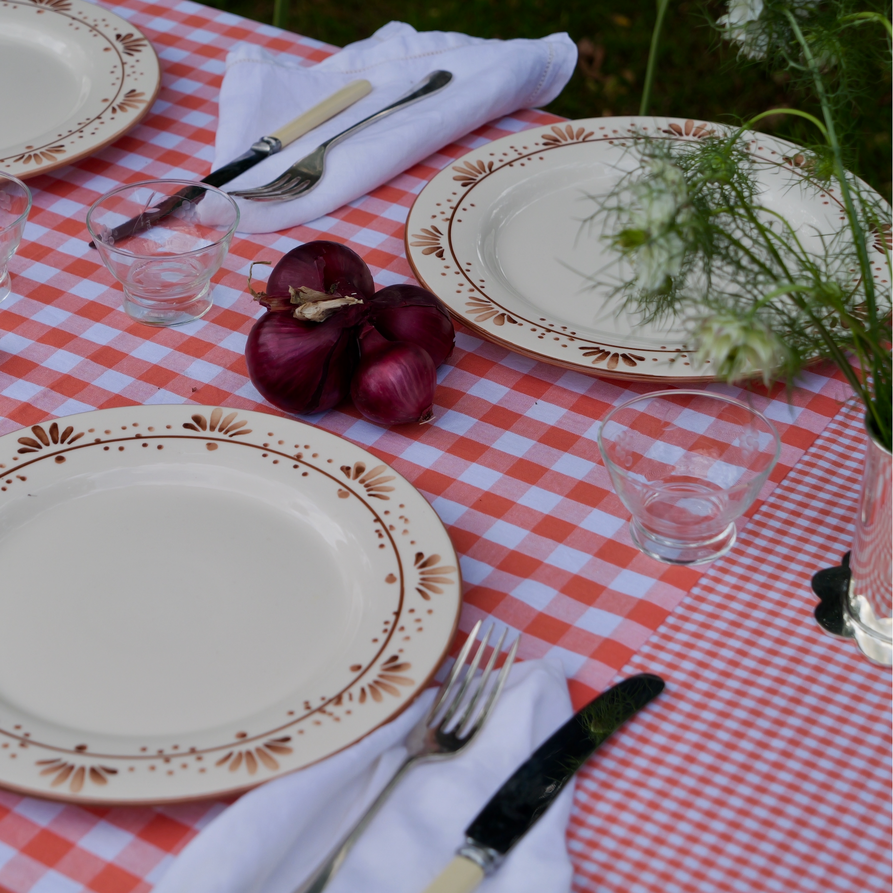 Patchwork Gingham Orange Cotton Tablecloth