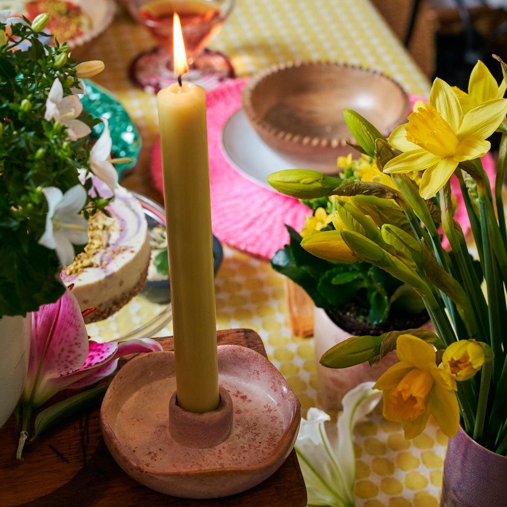 Kenyan Soapstone Candle Holder 'Marbled Pink'