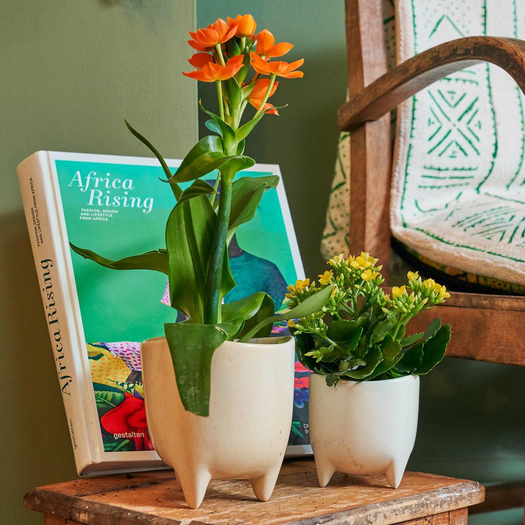 Kenyan Soapstone Hand Carved Plant Pot 'Natural'