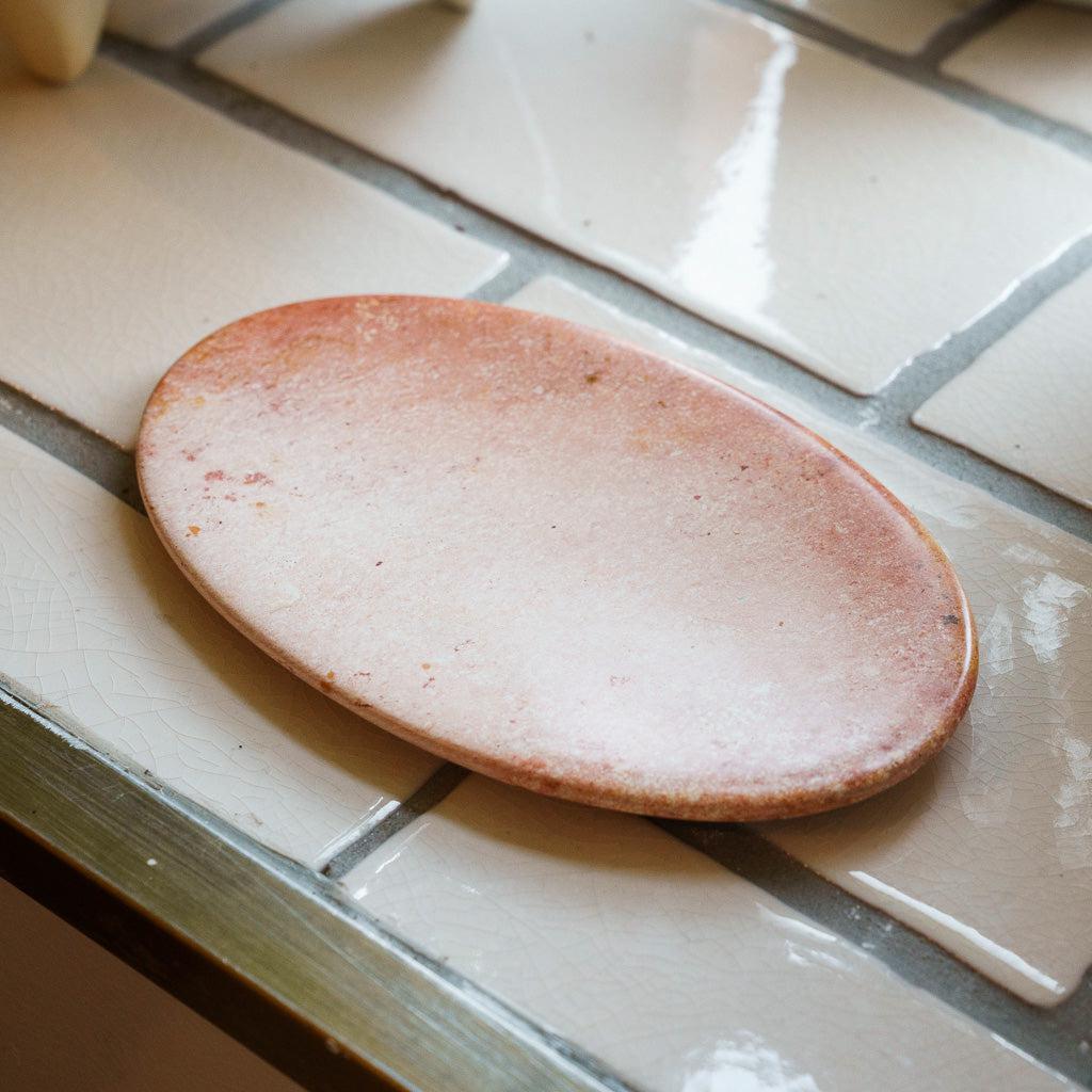 Kenyan Soapstone Oval Plate 'Marbled Pink'