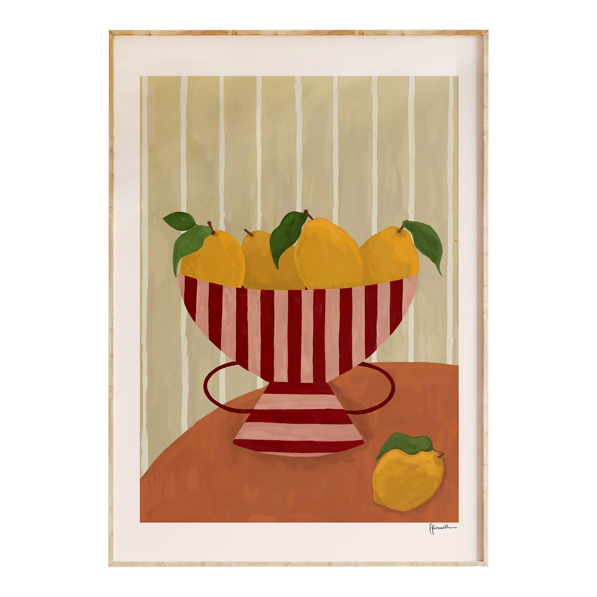 Lemons In Striped Bowl
