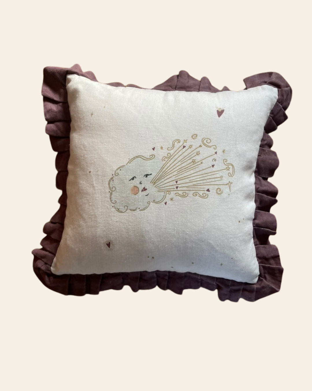 Linen ruffled cushion cover Love Cloud