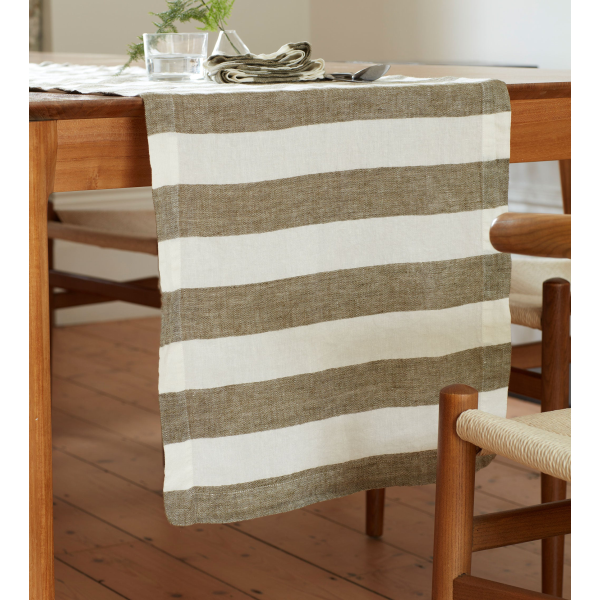 Dark Olive Cora 100% Linen Table Runner