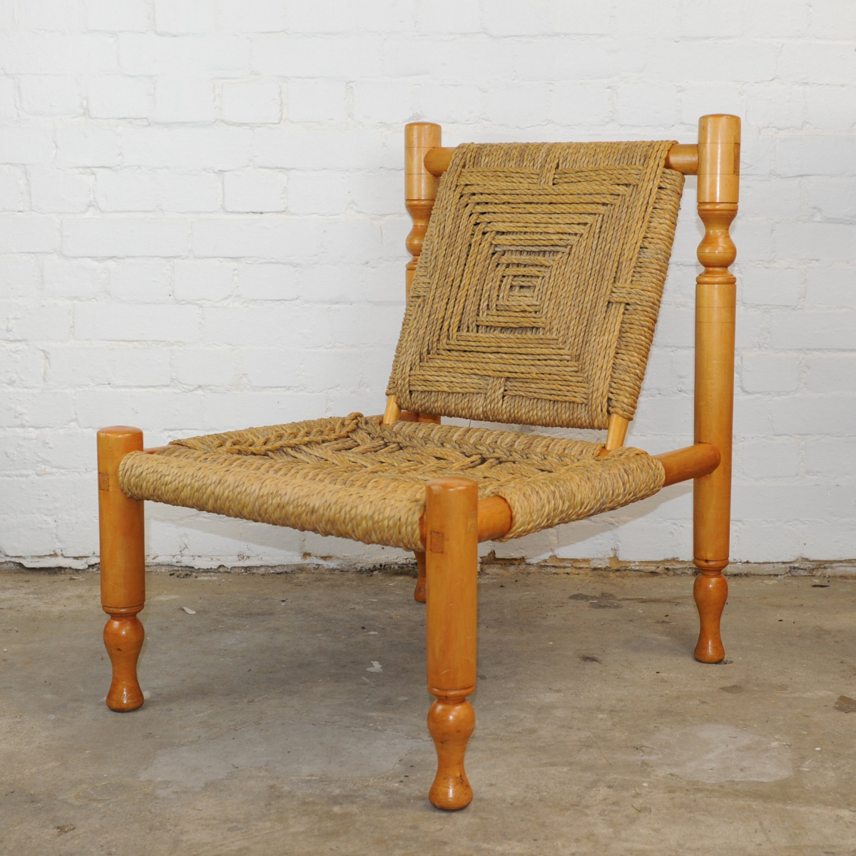 Mid Century French Ashwood and Sisal Lounge Chaire, 1960s