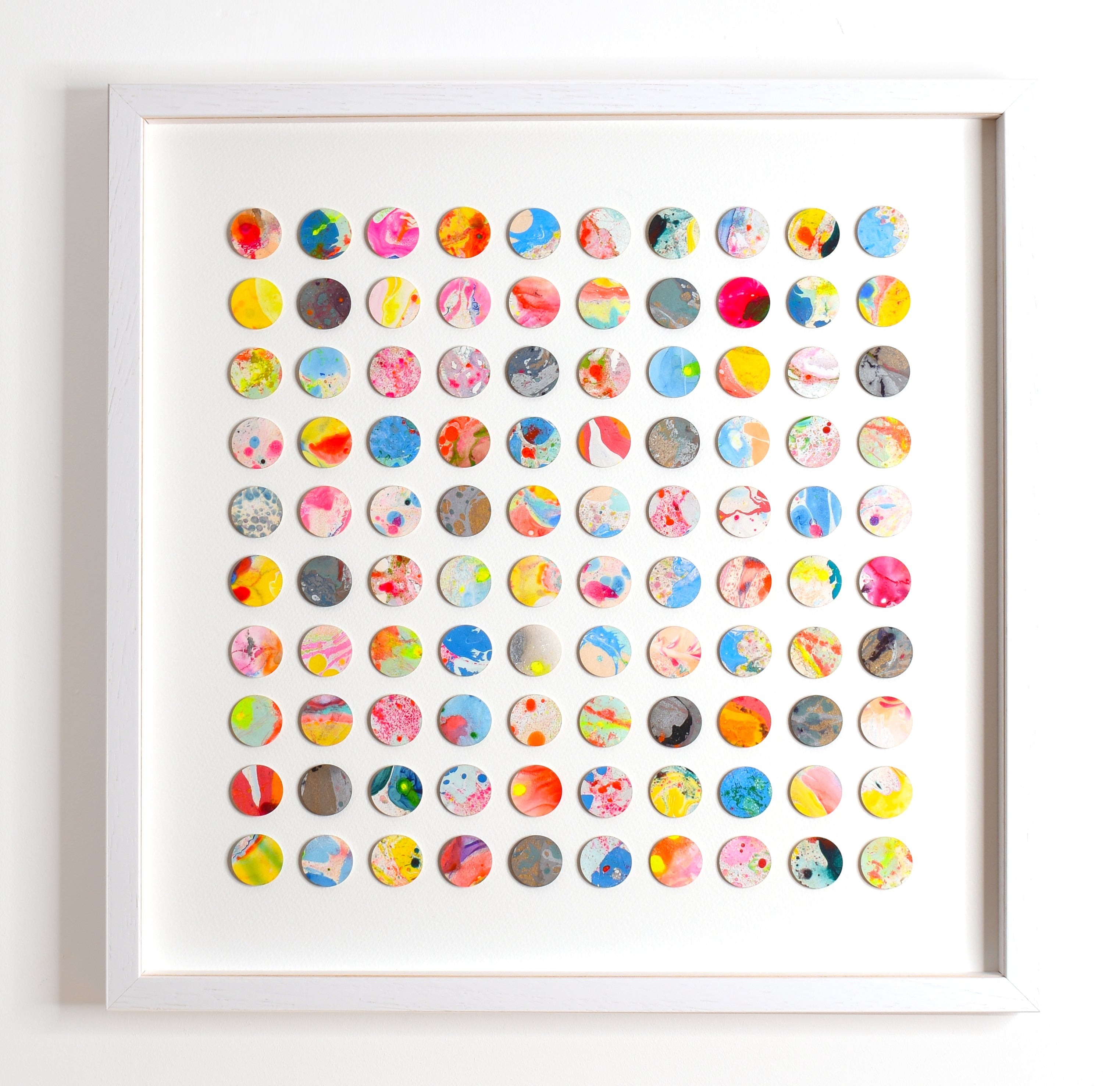 One Hundred Marbled Dots Collage Geometric Painting