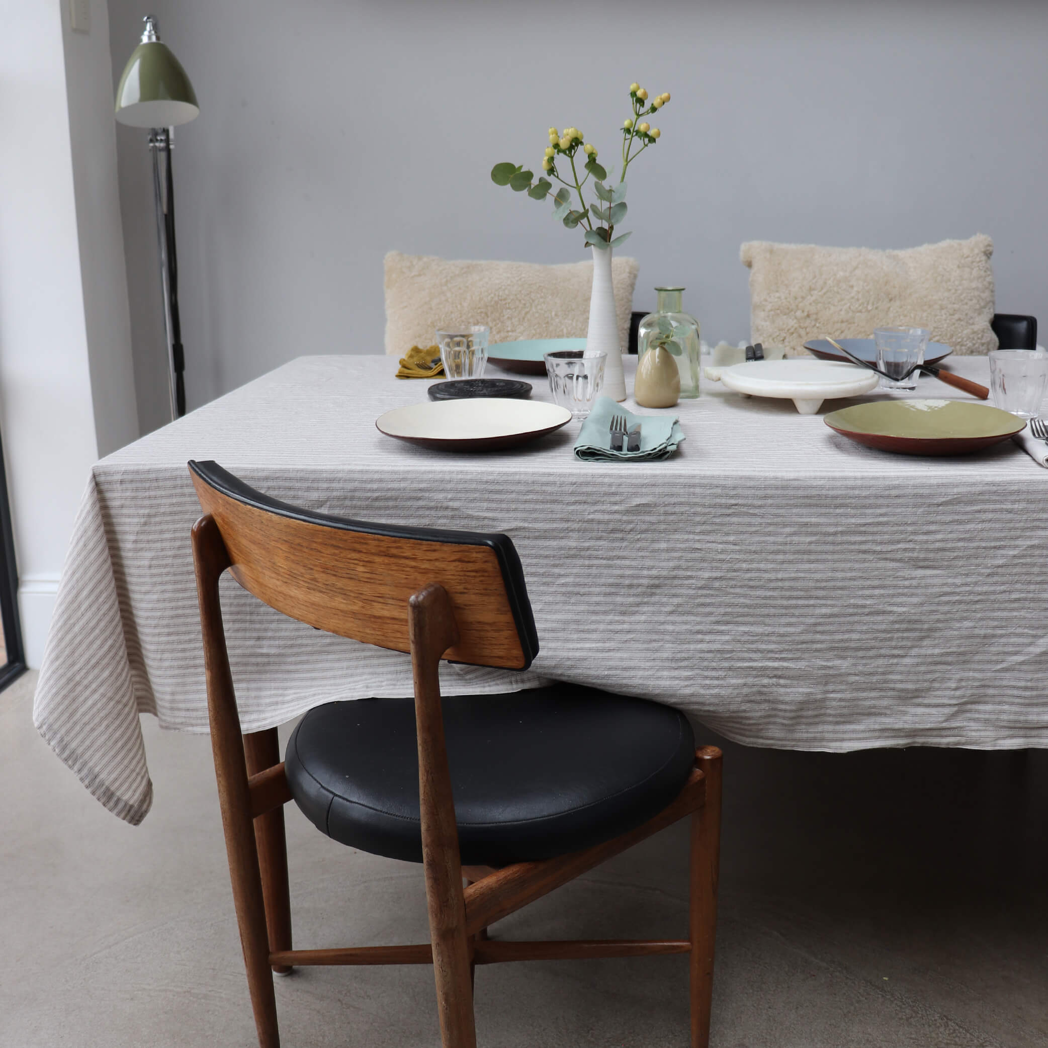 Washed Linen Cotton Ticking Stripe Tablecloth - Mineral