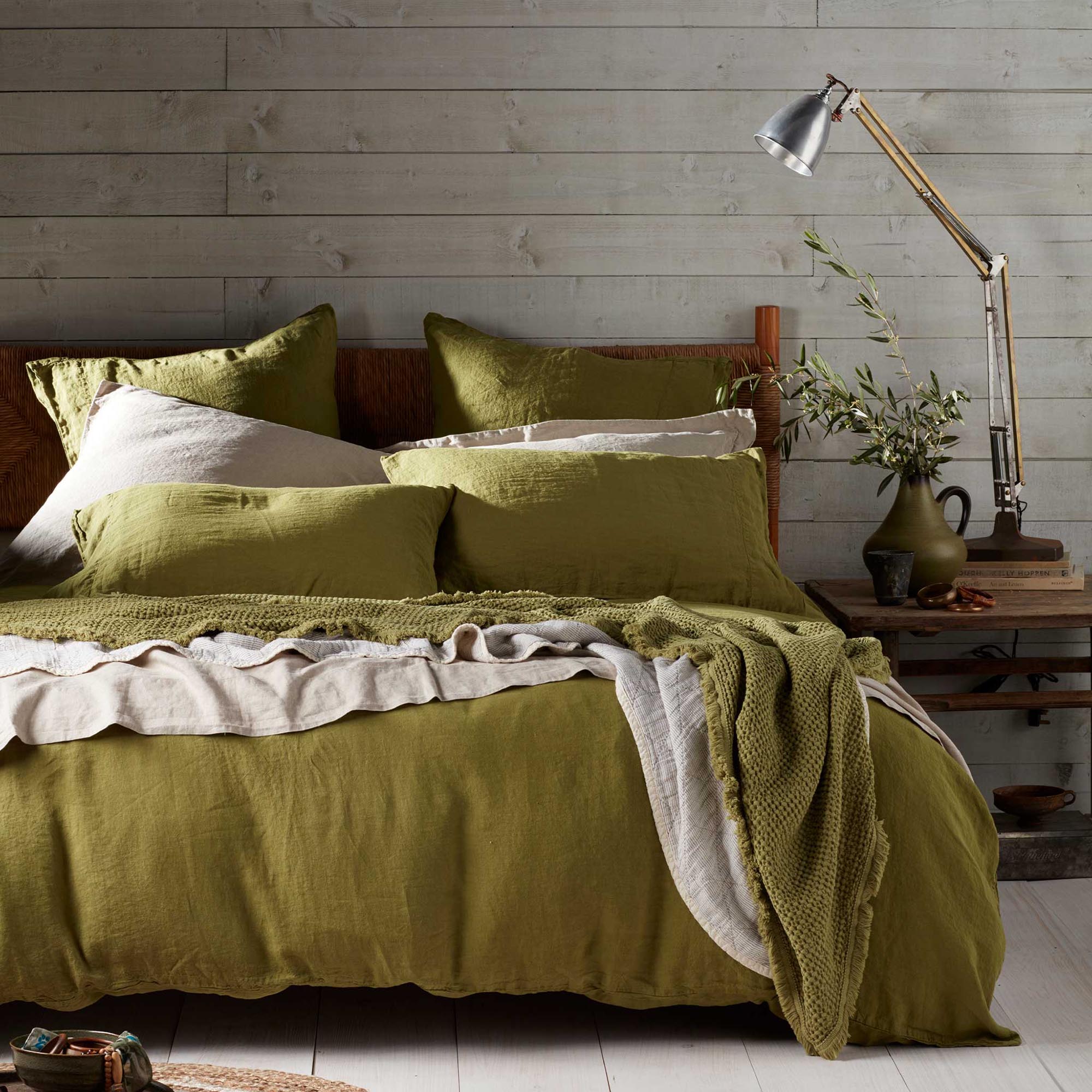 Moss Green 100% Linen Duvet Cover