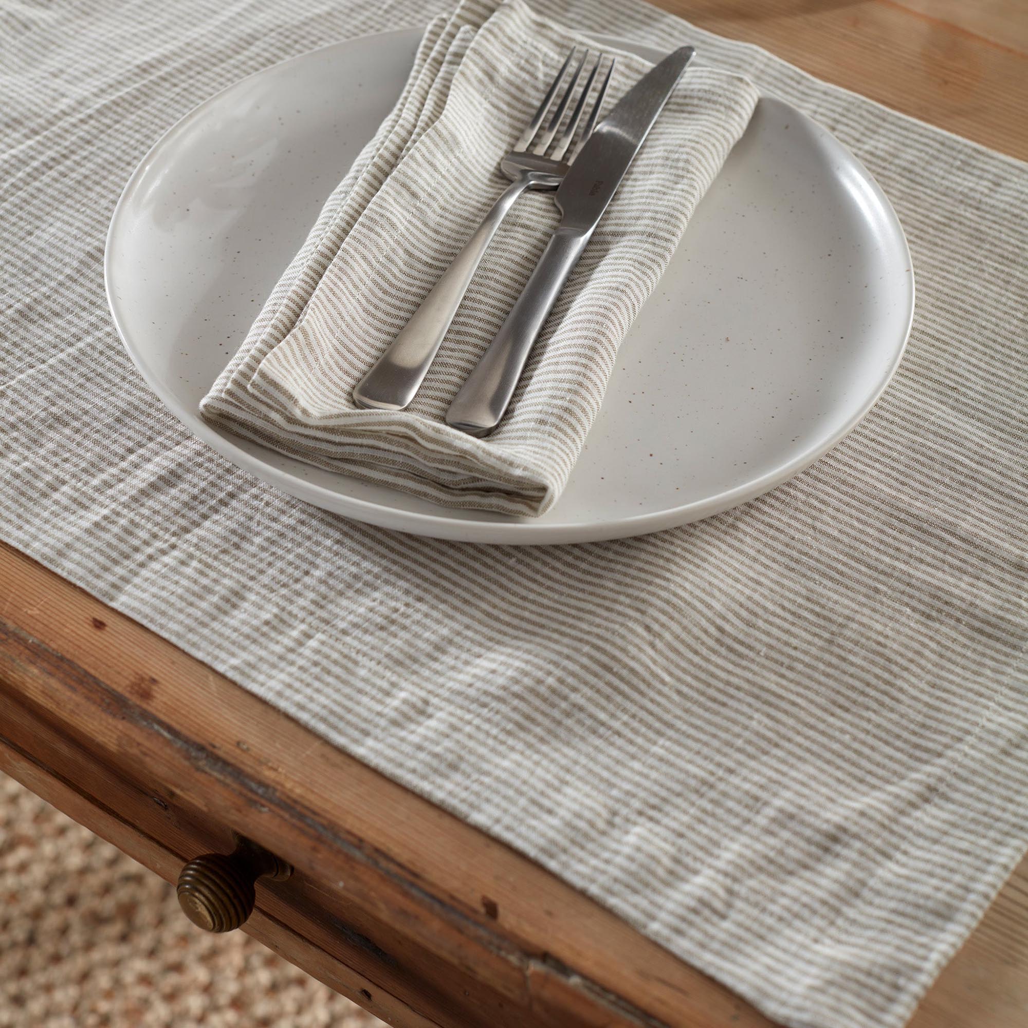 Natural Sid Stripe 100% Linen Placemats - Set of 2