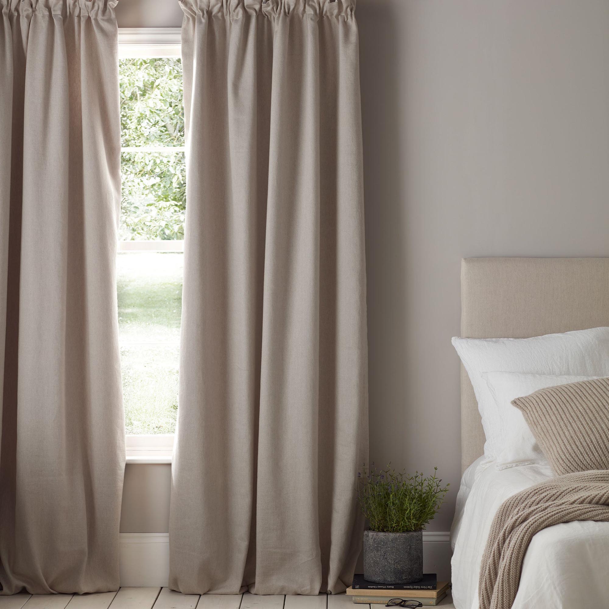 Natural Twill Cotton Linen Blackout Pencil Pleat Curtains (Pair)