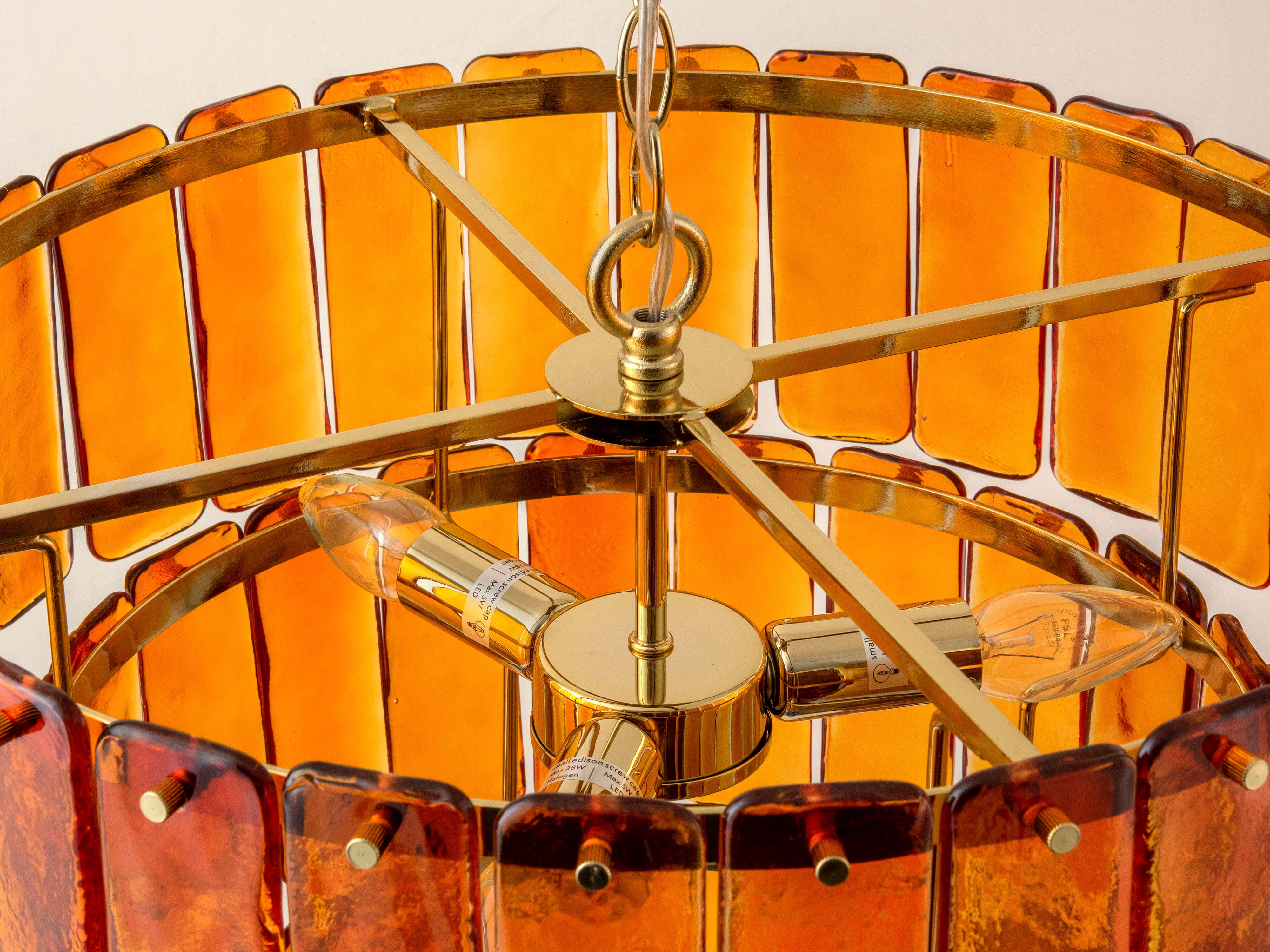 Amber Glass 3-Tiered Chandelier