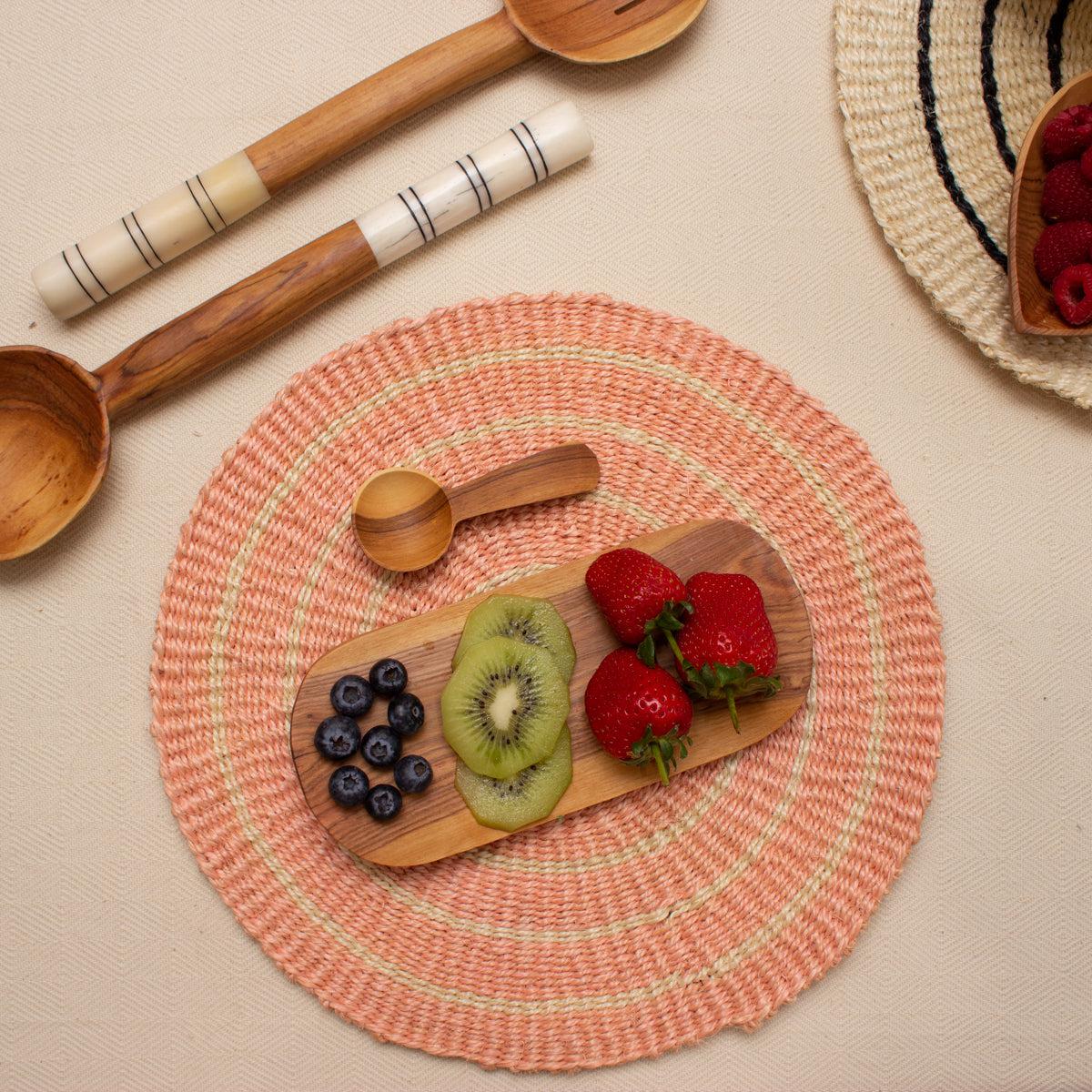 Olive Wood and White Large Batik Round Salad Servers