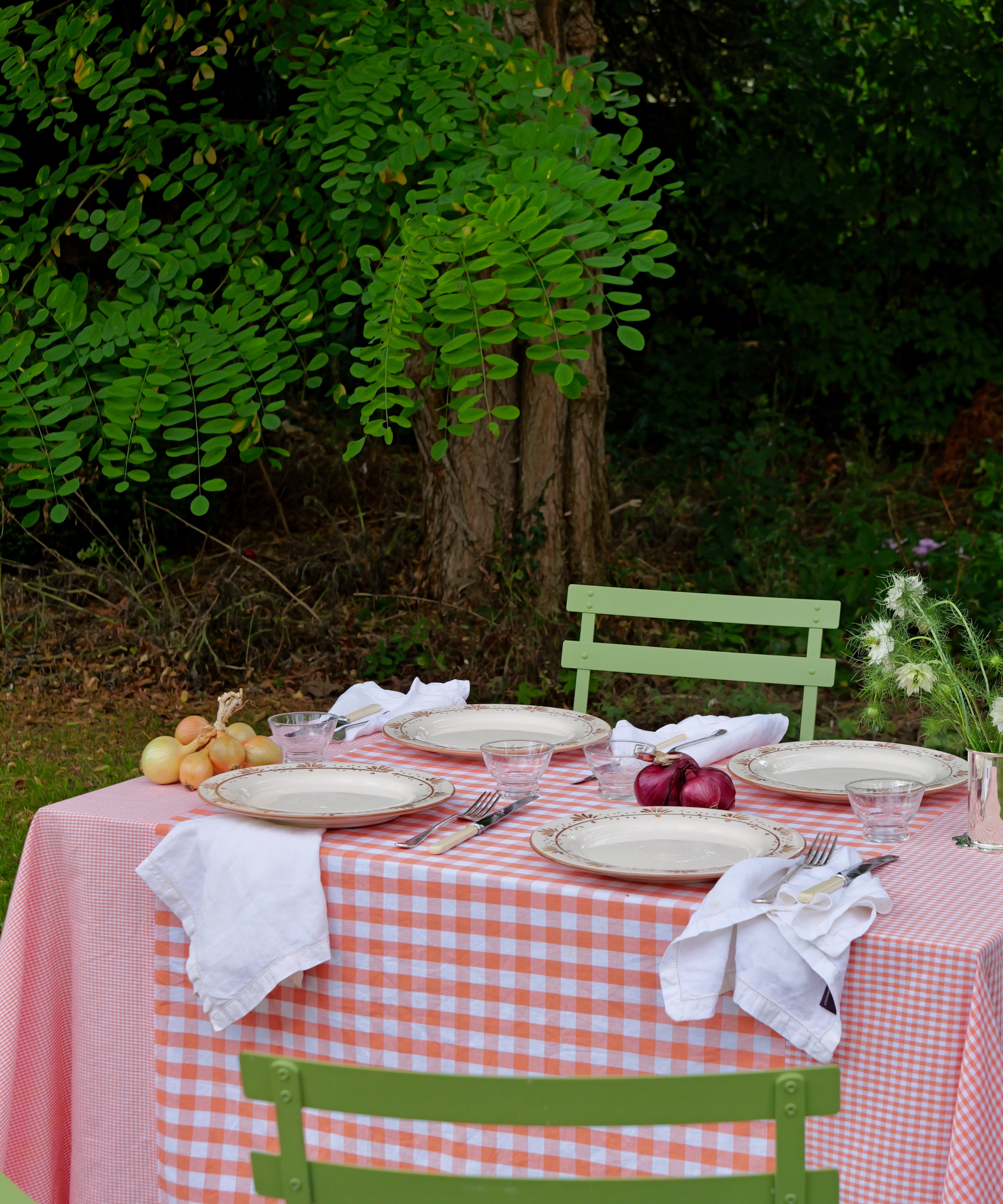 Patchwork Gingham Orange Cotton Tablecloth, 140 x 240cm