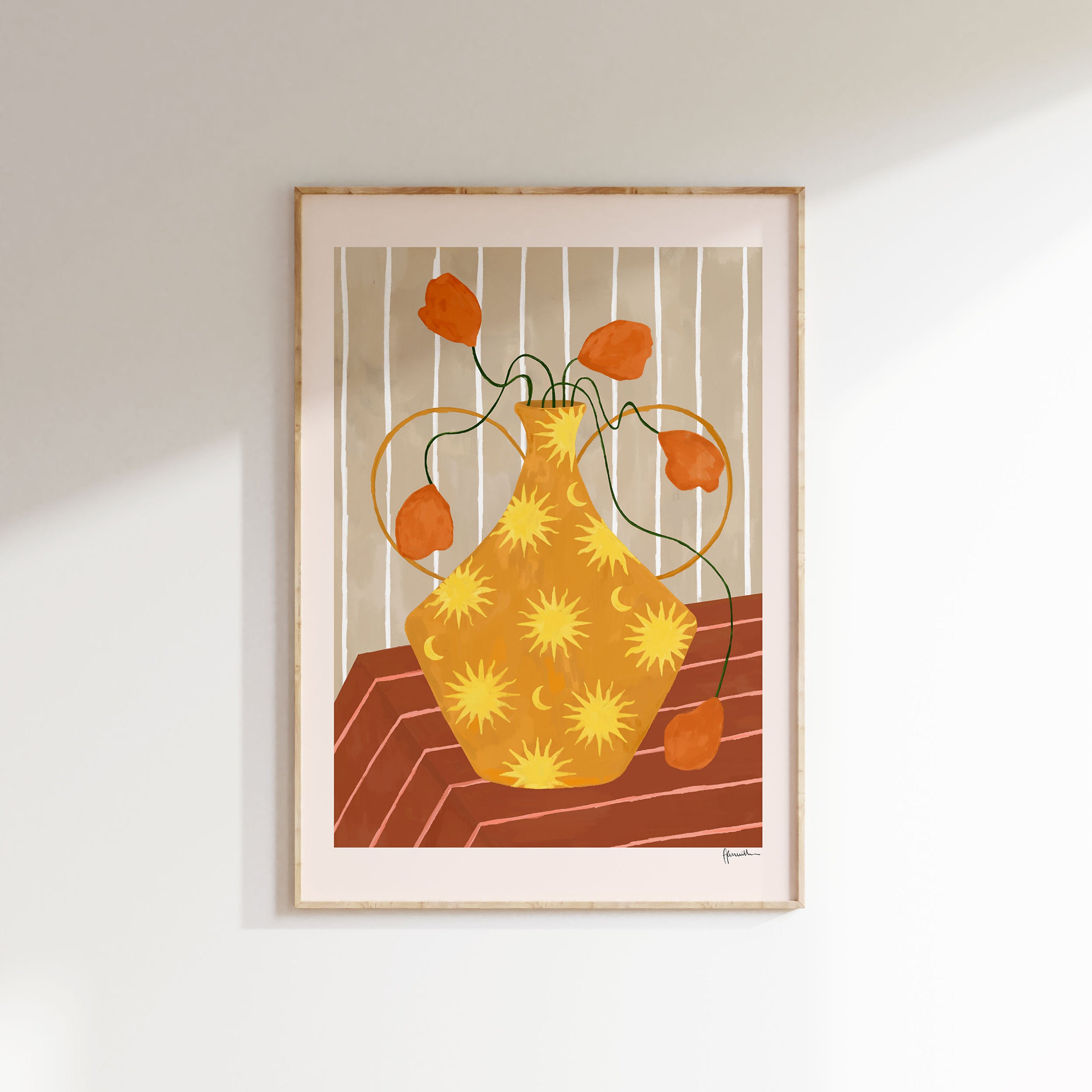 Orange Flowers In Sun & Moon Vase