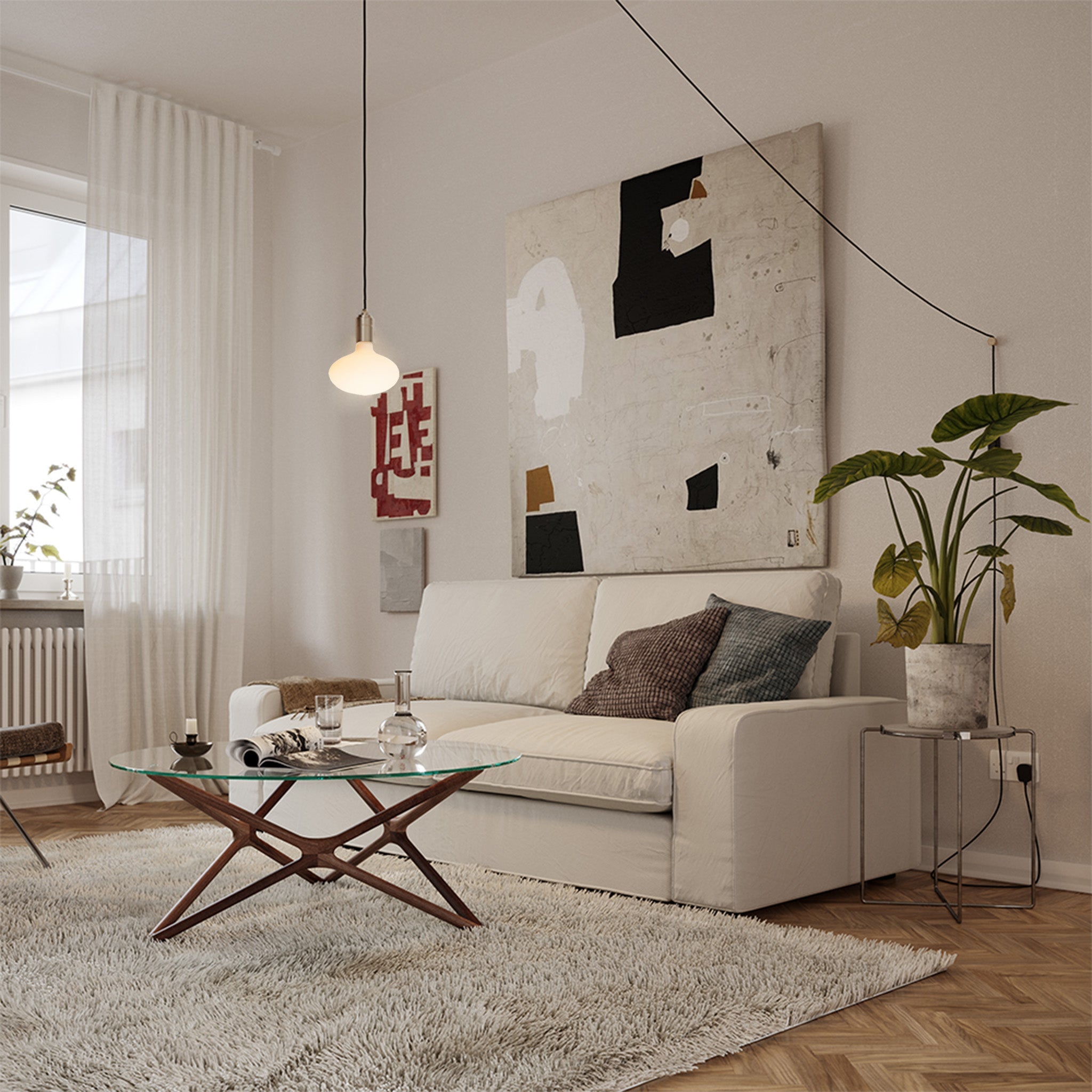 Oval Dim-to-Warm Plug-In Pendant in Brass