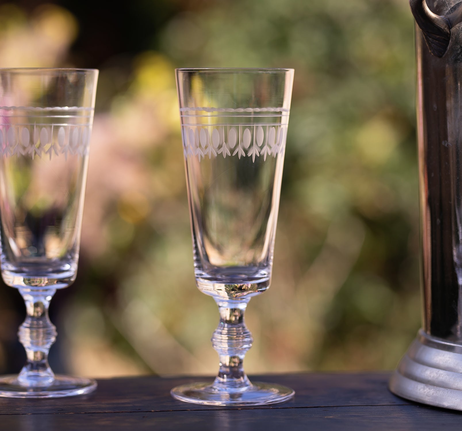 Crystal Champagne Flutes | Engraved Ovals | Set of 4