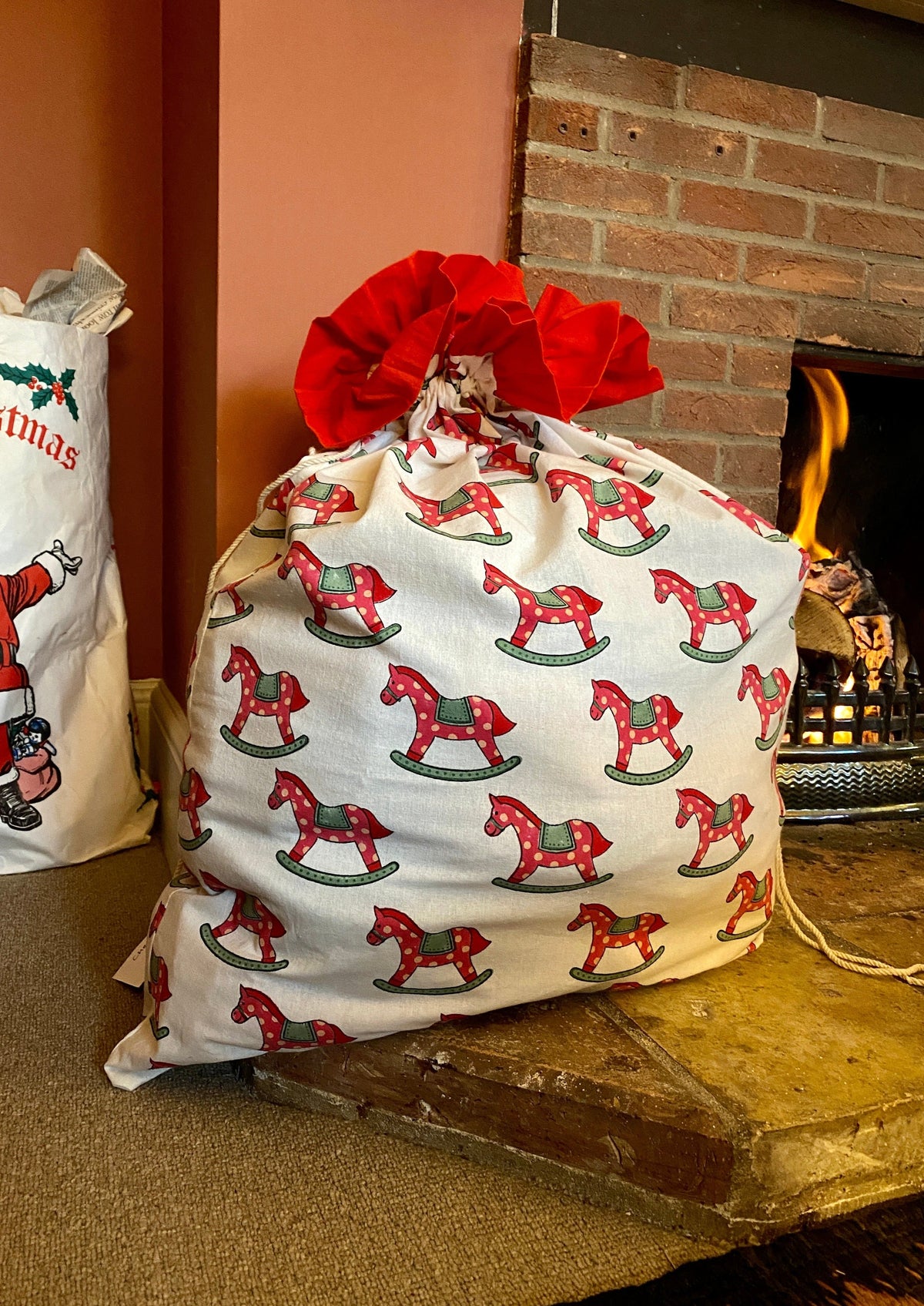 Pink and Red Rocking Horse Christmas Stocking