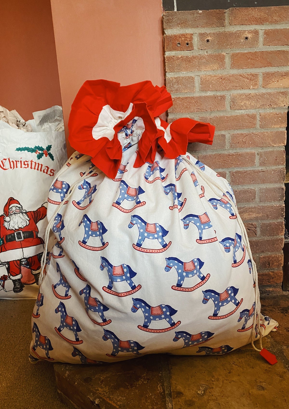 Organic Cotton Toy & Gift Sack - Block Printed Christmas Sack