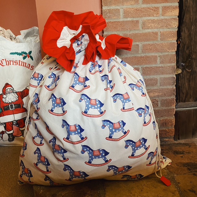Rocking Horse Present Sack | Blue & Red