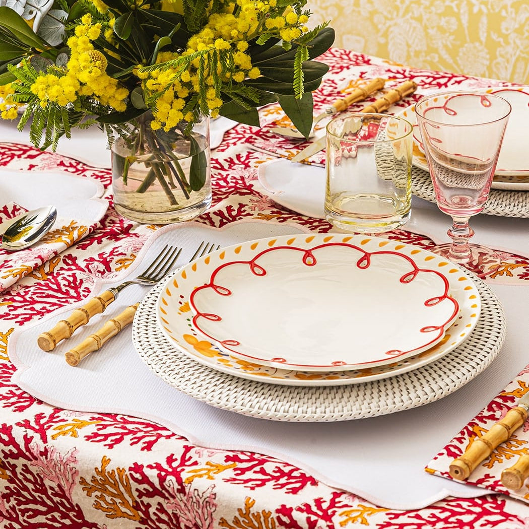 Rosy Red Scalloped Dessert Plates | Set of 4