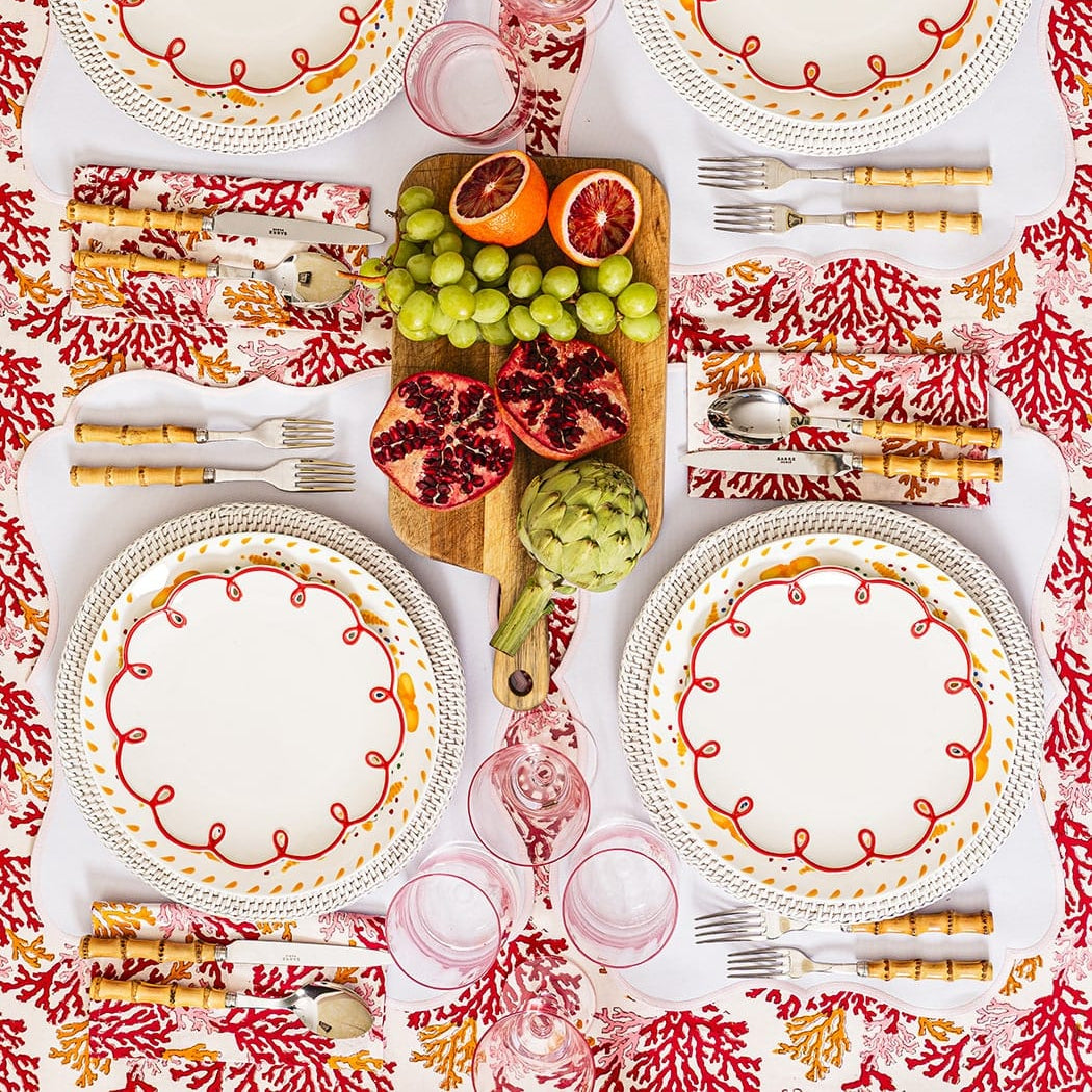Rosy Red Scalloped Dessert Plates | Set of 4