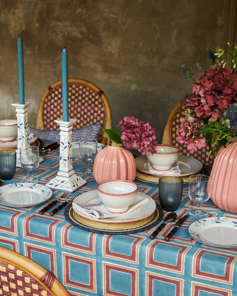 Handwoven Circular Rattan Placemats, Set Of Four - Blue