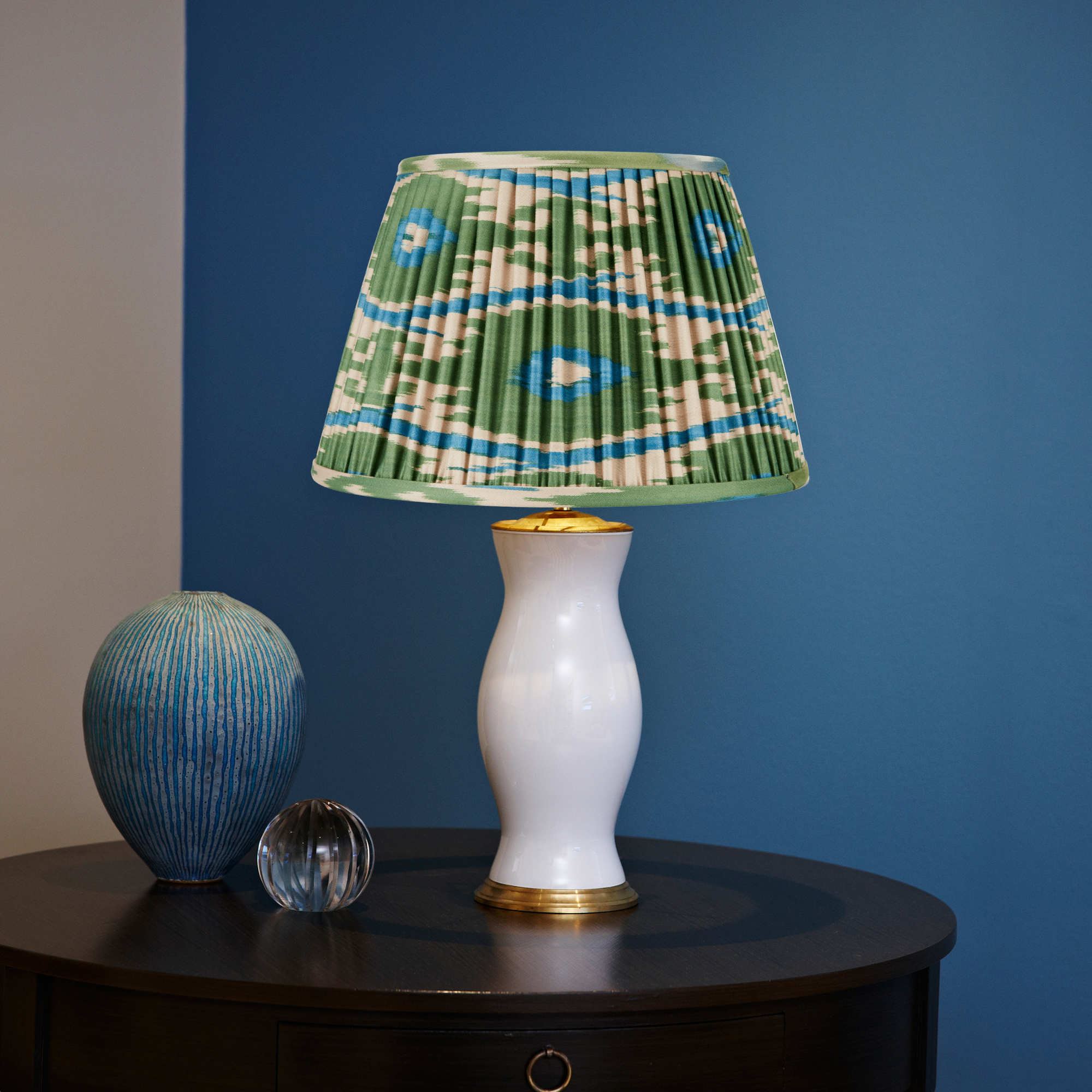 GREEN AND BLUE IKAT LAMPSHADES