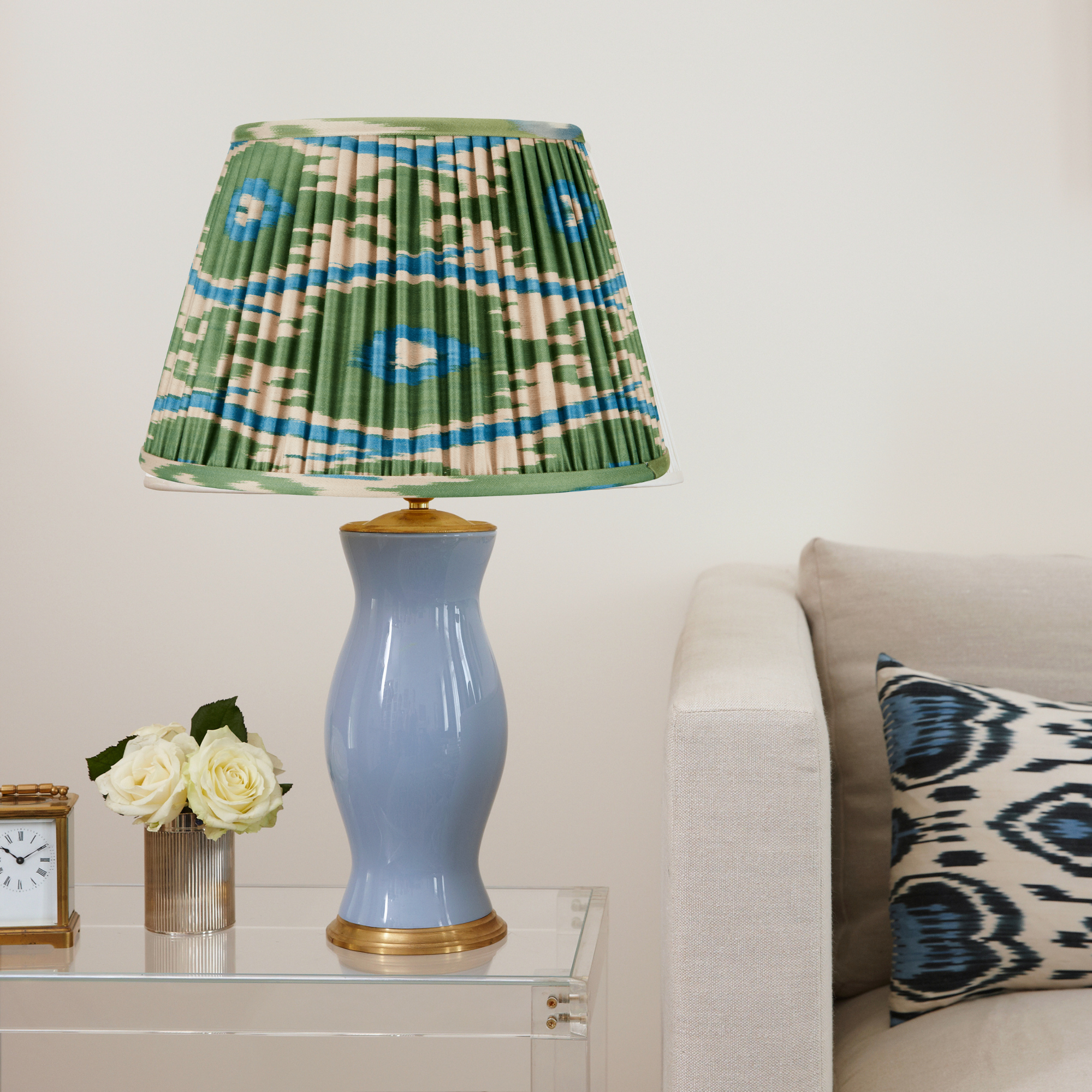 GREEN AND BLUE IKAT LAMPSHADES