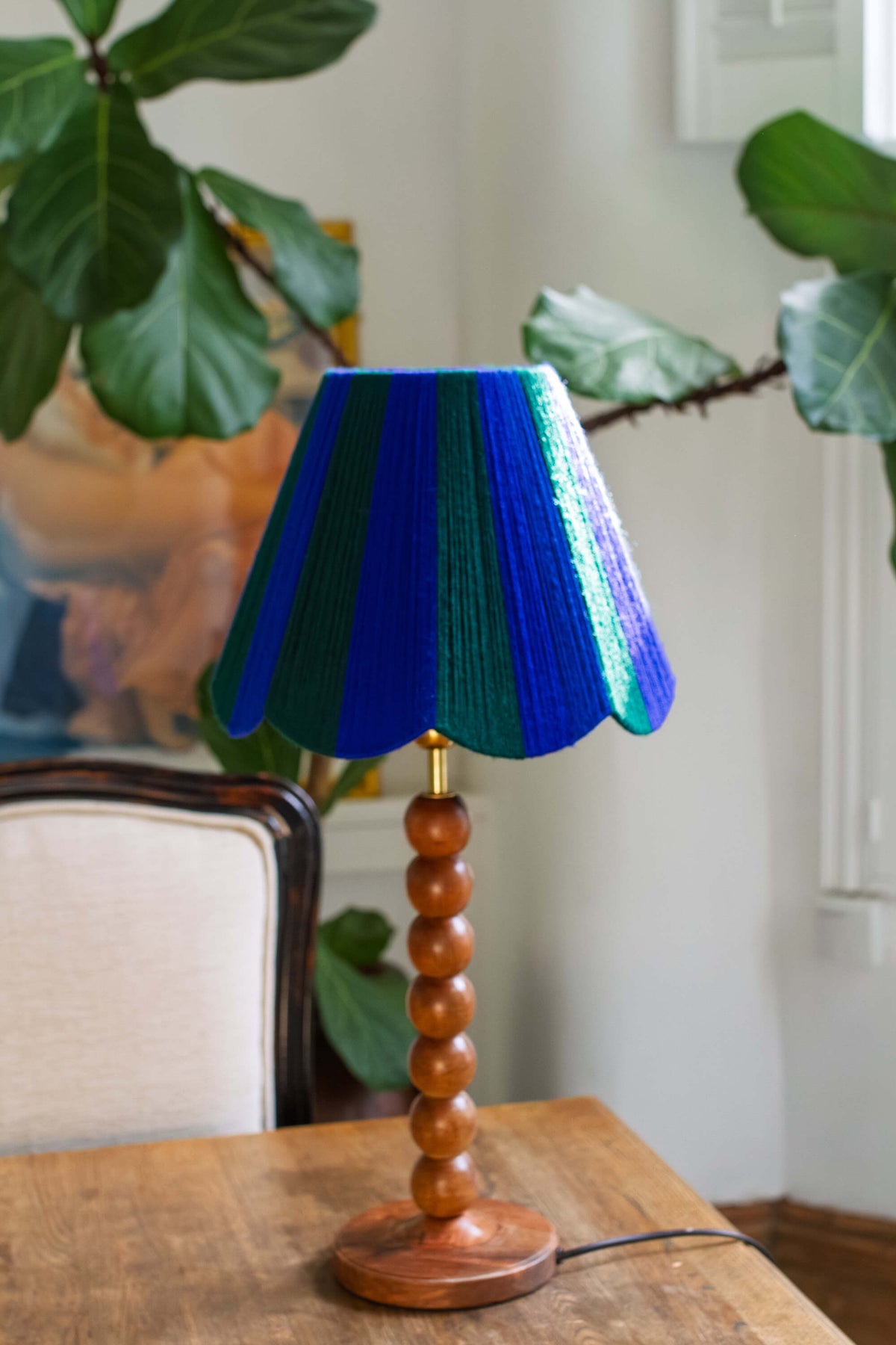 Cobalt Blue & Emerald Green Yarn Lampshade