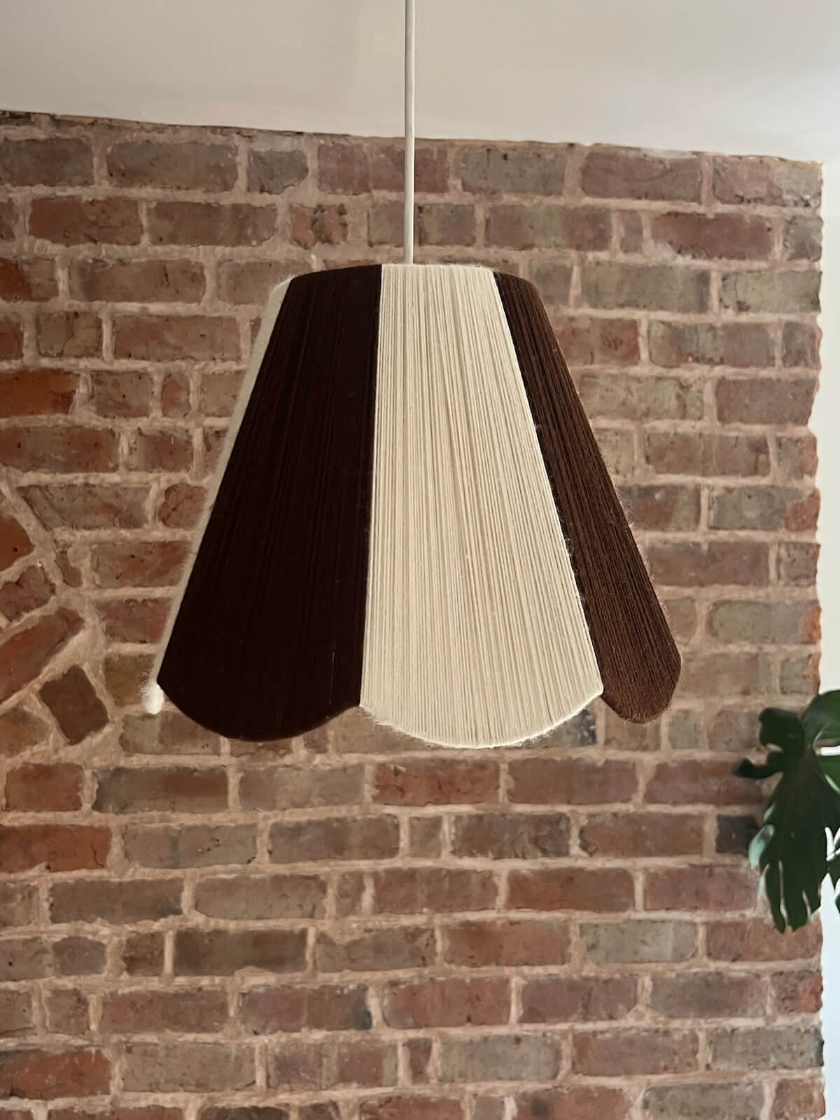 Cocoa and Ecru Scallop Yarn Lampshade