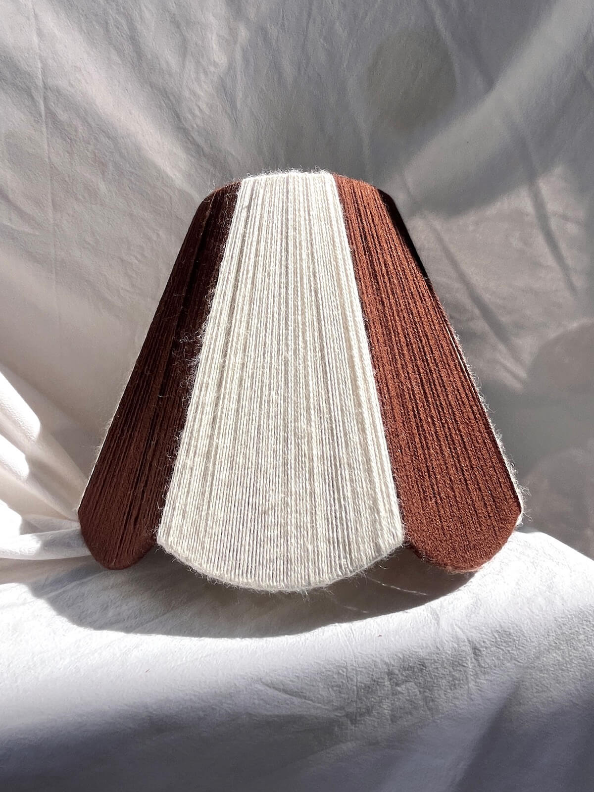 Cocoa and Ecru Scallop Yarn Lampshade