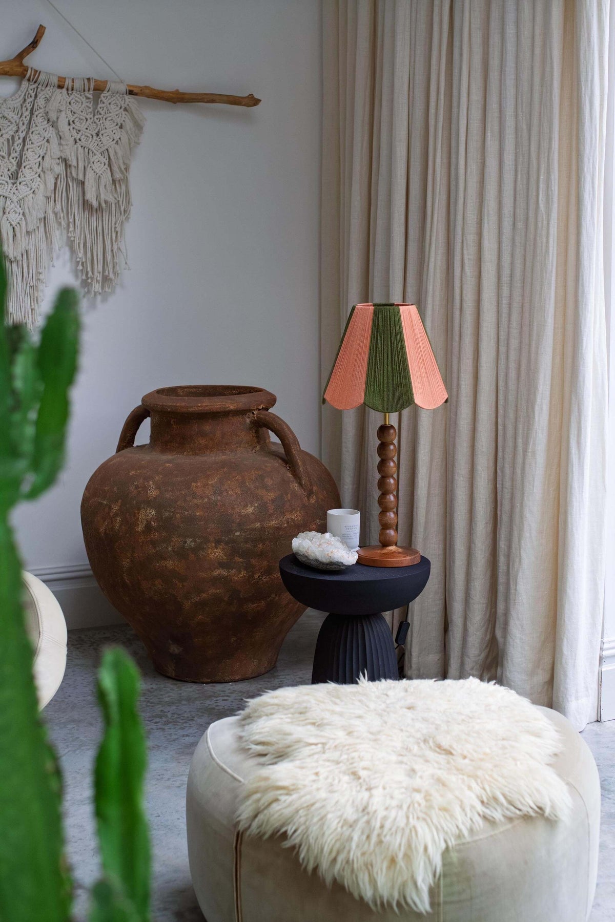 Olive & Plaster Pink Scallop Yarn Lampshade