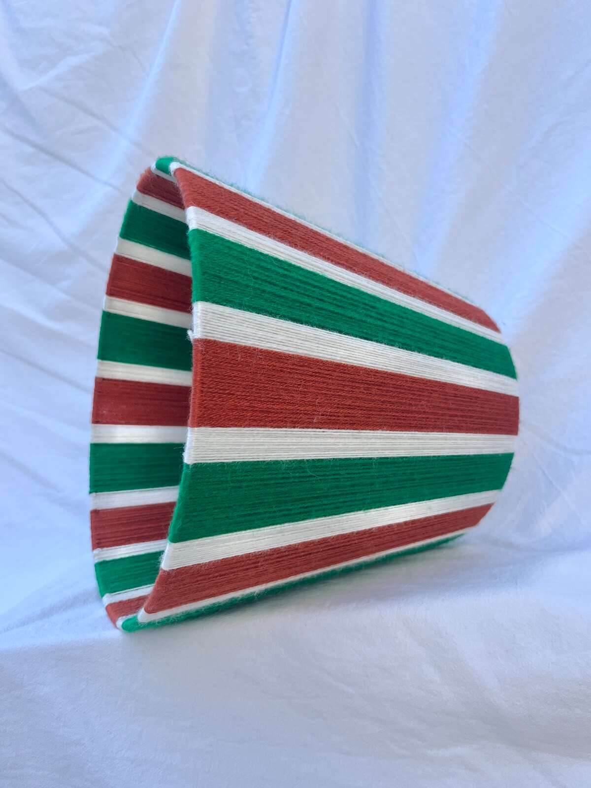Rust, Ecru & Jade Green Striped Yarn Drum Lampshade