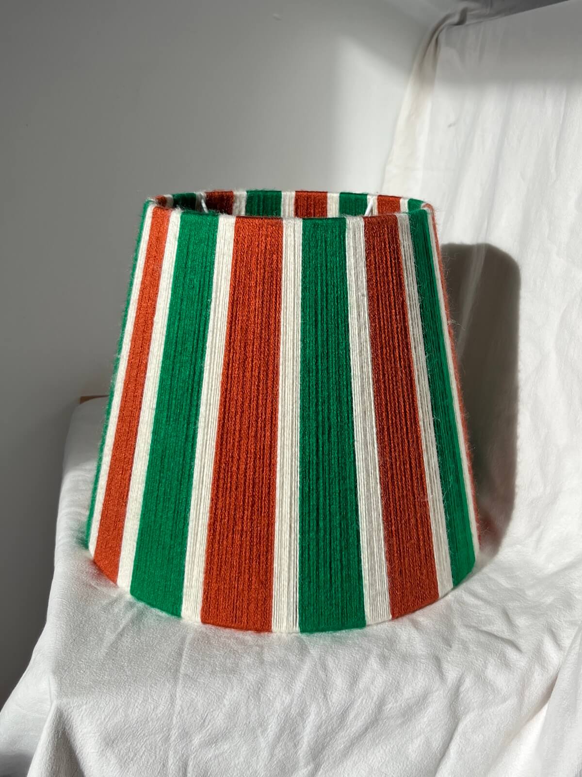 Rust, Ecru & Jade Green Striped Yarn Drum Lampshade